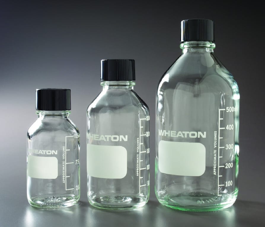 WHEATON® Media/Lab Bottles with Rubber Lined Phenolic Cap, Clear, Graduated