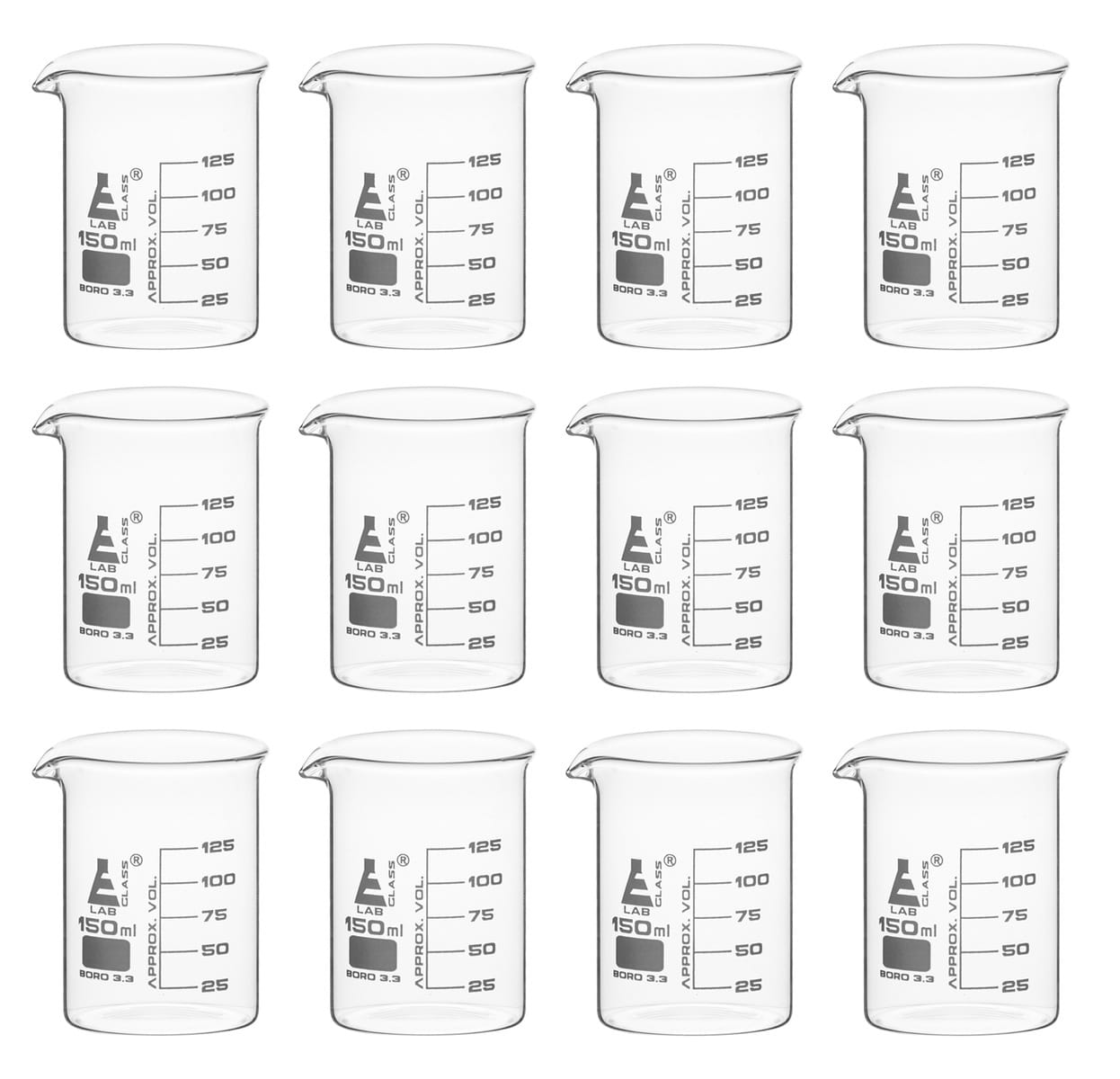 Griffin Style, Low Form Borosilicate Glass Beakers with Spout