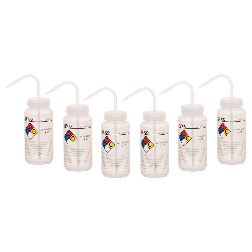 Performance Plastic Chemical Wash Bottles, 500 ml, 4 Color Label