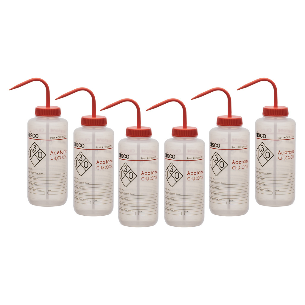 Performance Plastic Chemical Wash Bottles, 1000 ml, 2 Color Label, Eisco Scientific