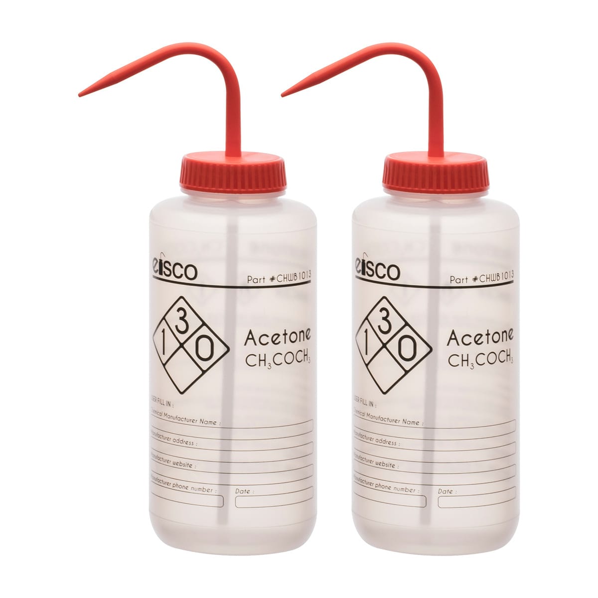 Performance Plastic Chemical Wash Bottles, 1000 ml, 1 Color Label, Eisco Scientific