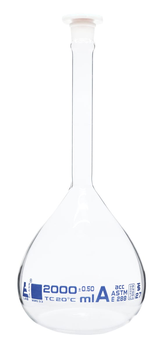 Eisco Glass Volumetric Flasks with Plastic Stopper, ASTM Class A