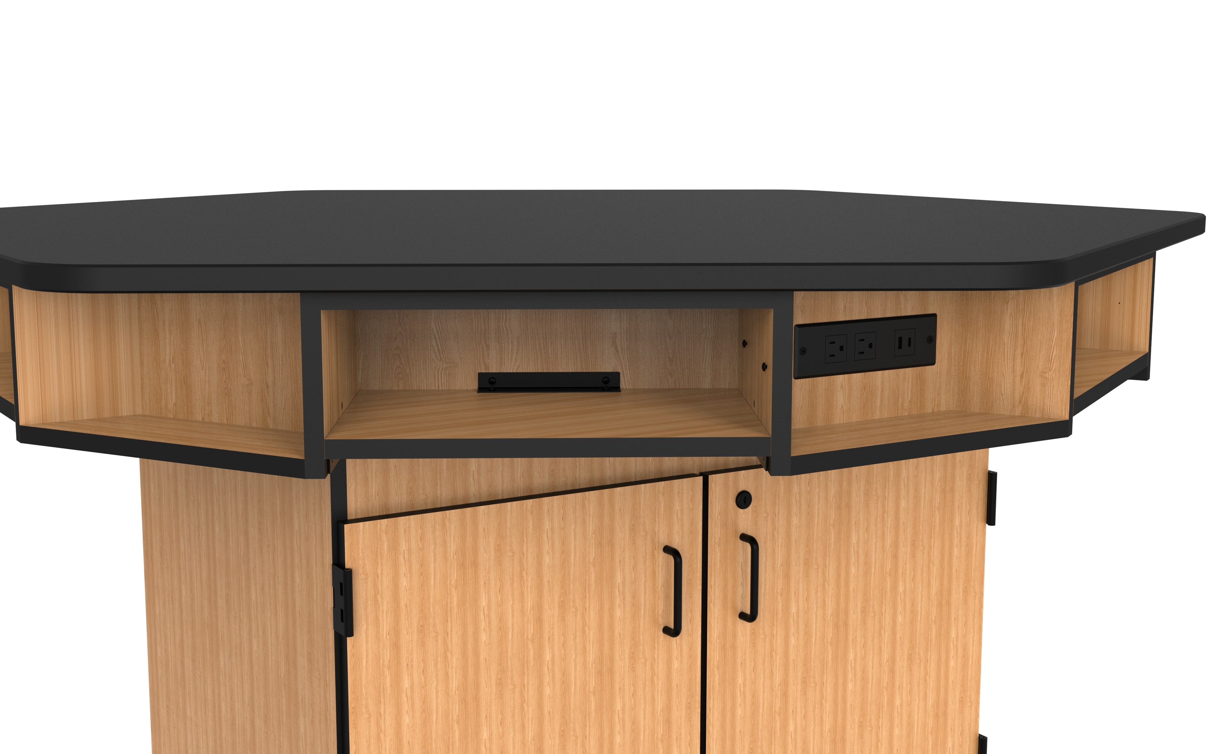 NPS® Six-Person Workstation, Cabinet Base, Book Boxes, Power Strips