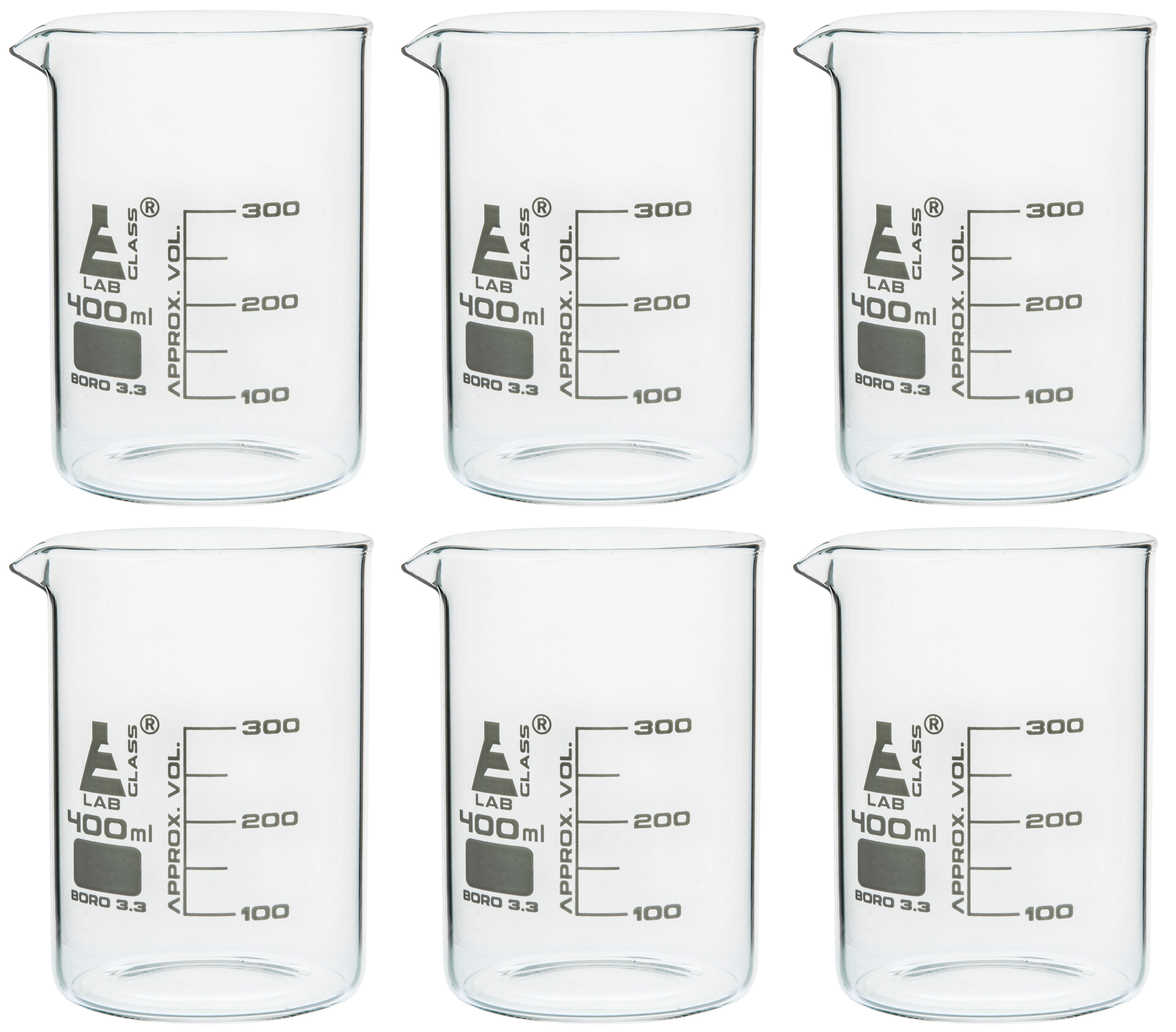 Griffin Style, Low Form Borosilicate Glass Beakers with Spout