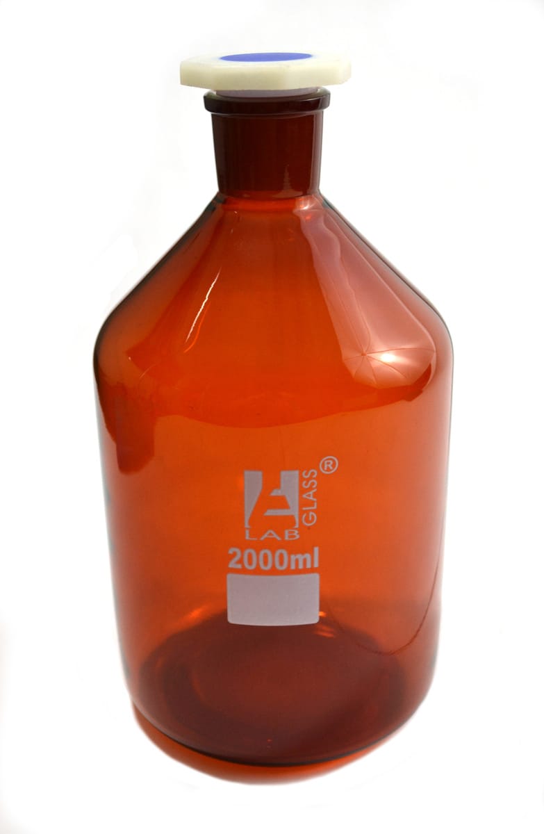 Eisco LabGlass® Reagent Bottles with Polypropylene Stopper, Amber, Narrow Mouth