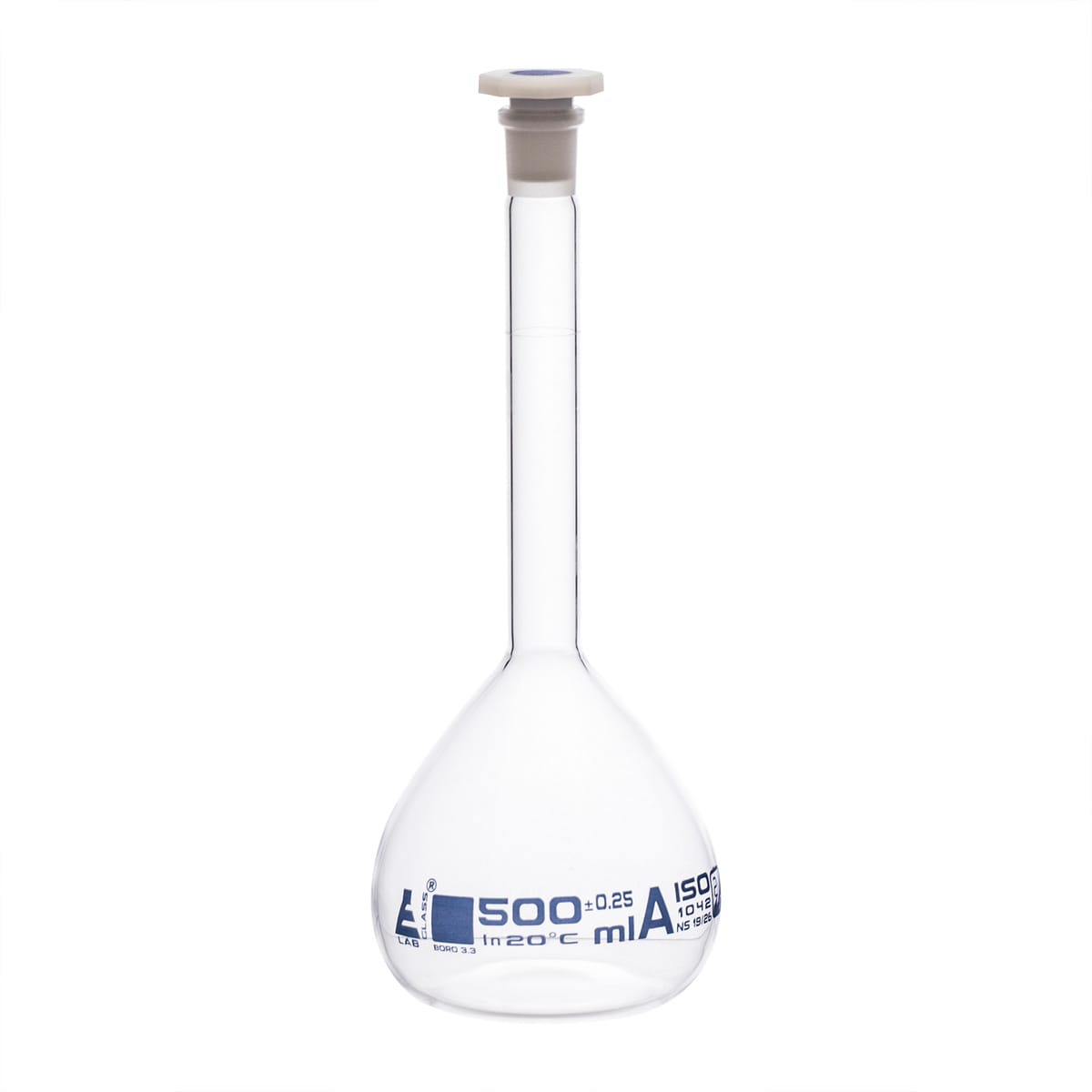Eisco Glass Volumetric Flasks with Plastic Stopper, Class A
