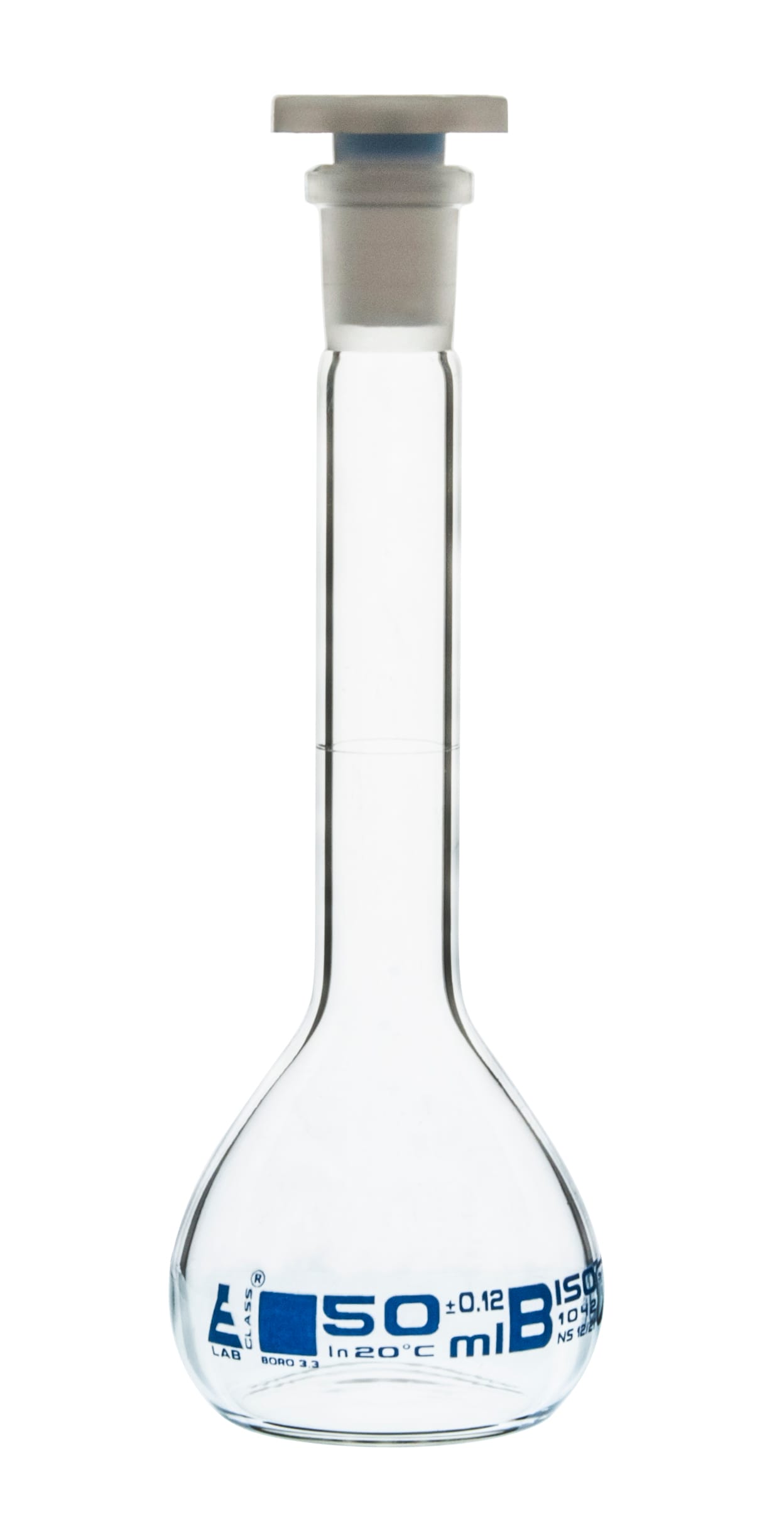 Eisco Glass Volumetric Flasks with Plastic Stopper, Class B