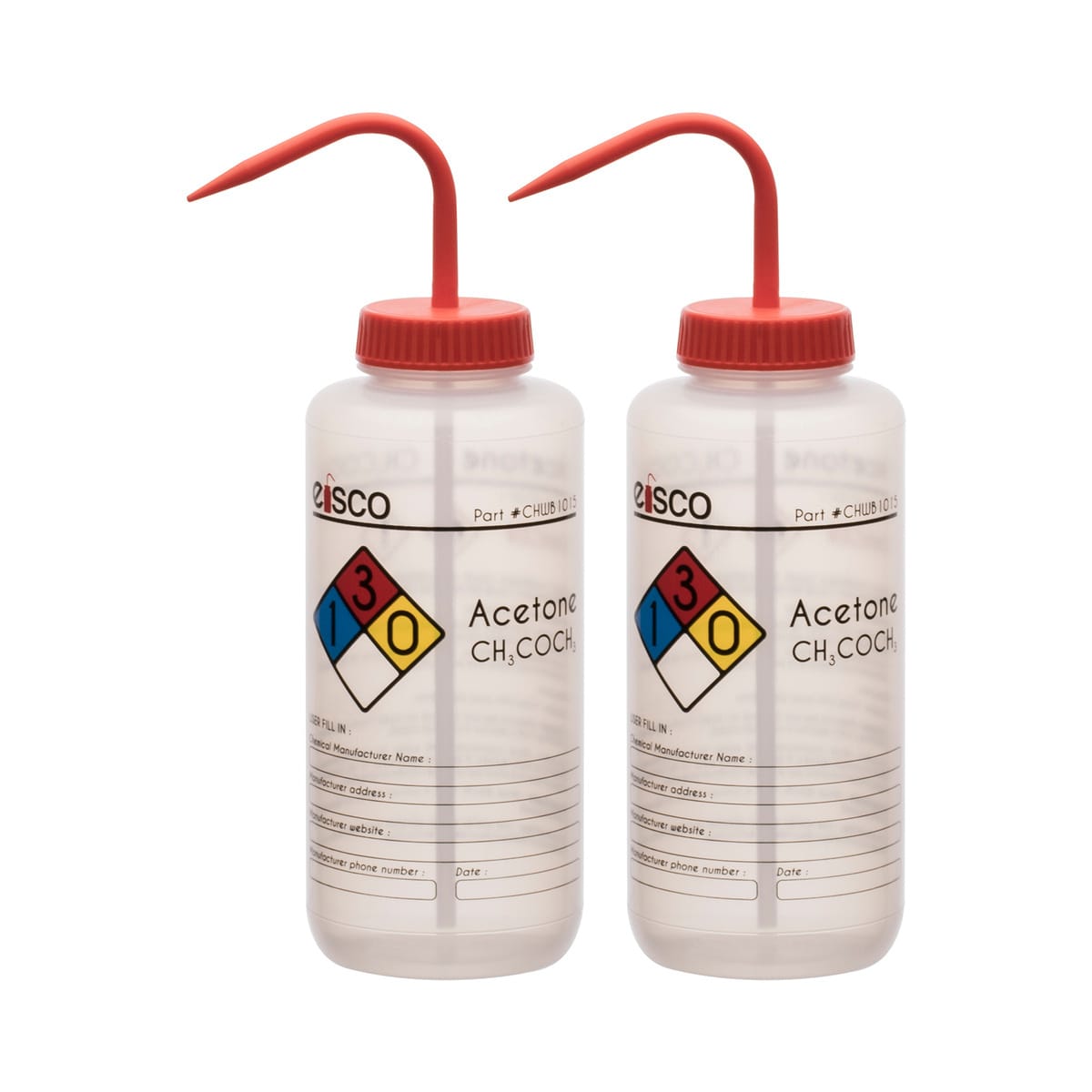 Performance Plastic Chemical Wash Bottles, 1000 ml, 4 Color Label