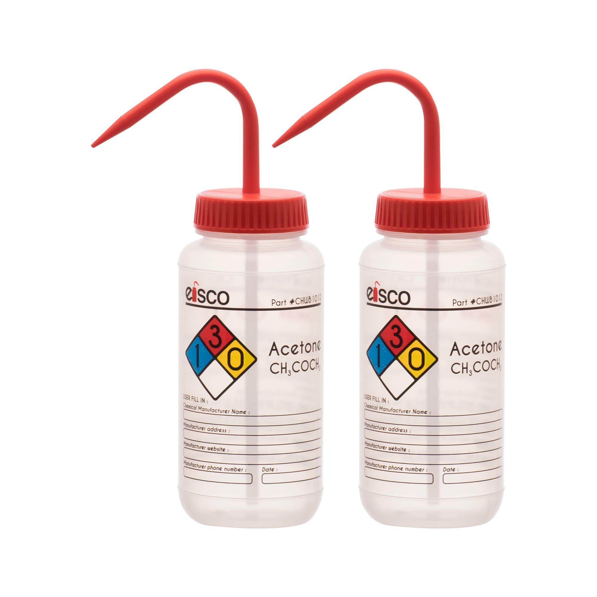Performance Plastic Chemical Wash Bottles, 500 ml, 4 Color Label