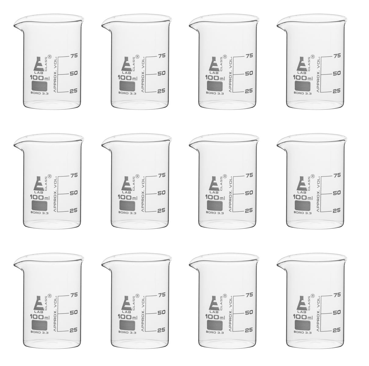 Griffin Style, Low Form Borosilicate Glass Beakers with Spout