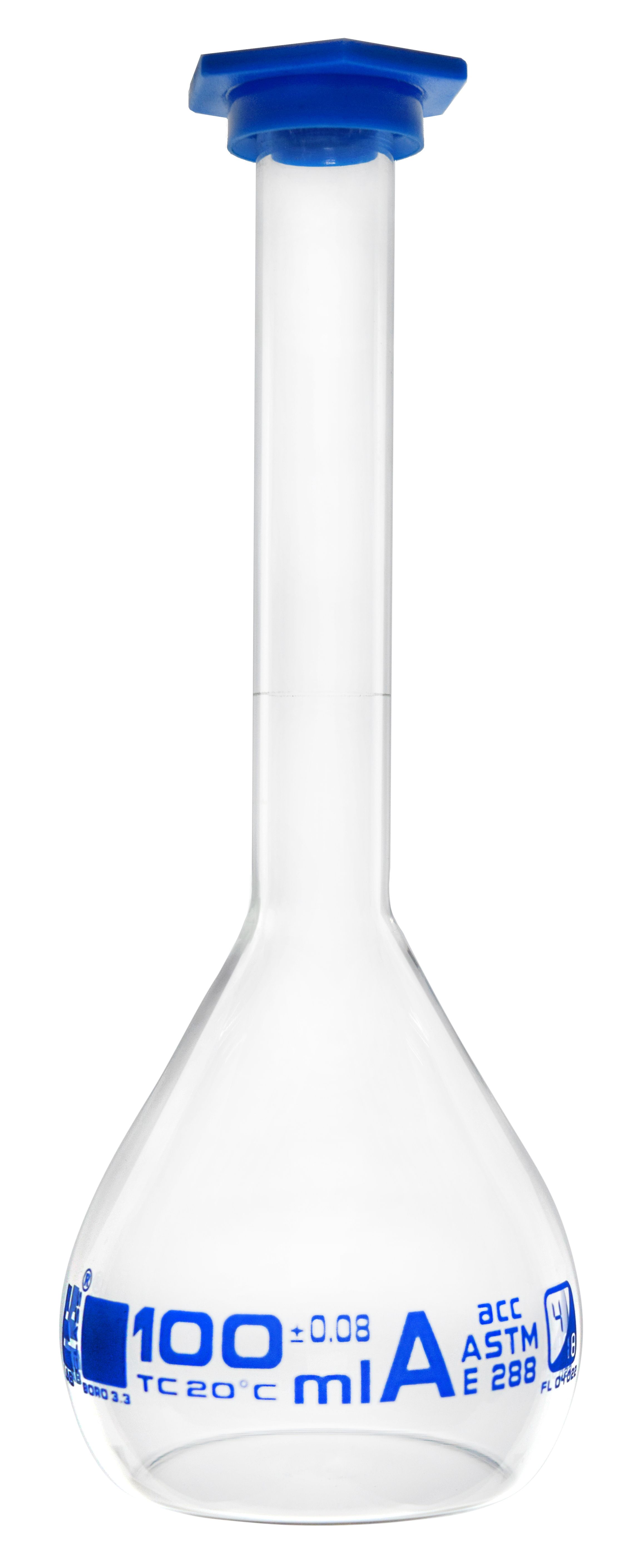 Eisco Glass Volumetric Flasks with Snap Cap, ASTM Class A