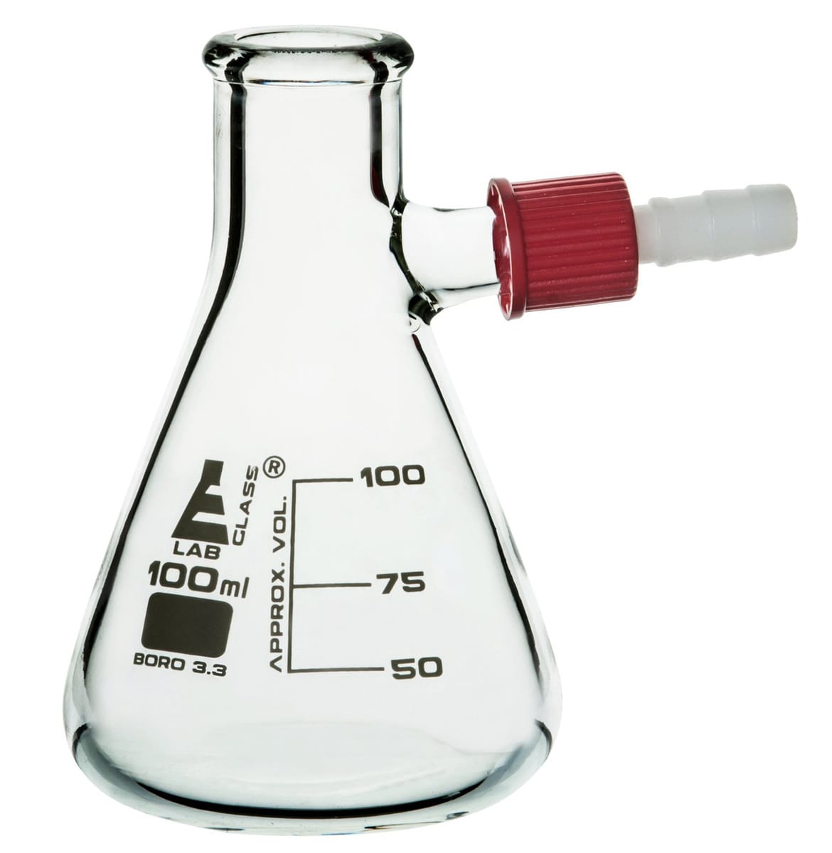 Eisco LabGlass® Filtering Flasks with Plastic Fitted Integral Side Arm, Heavy Wall