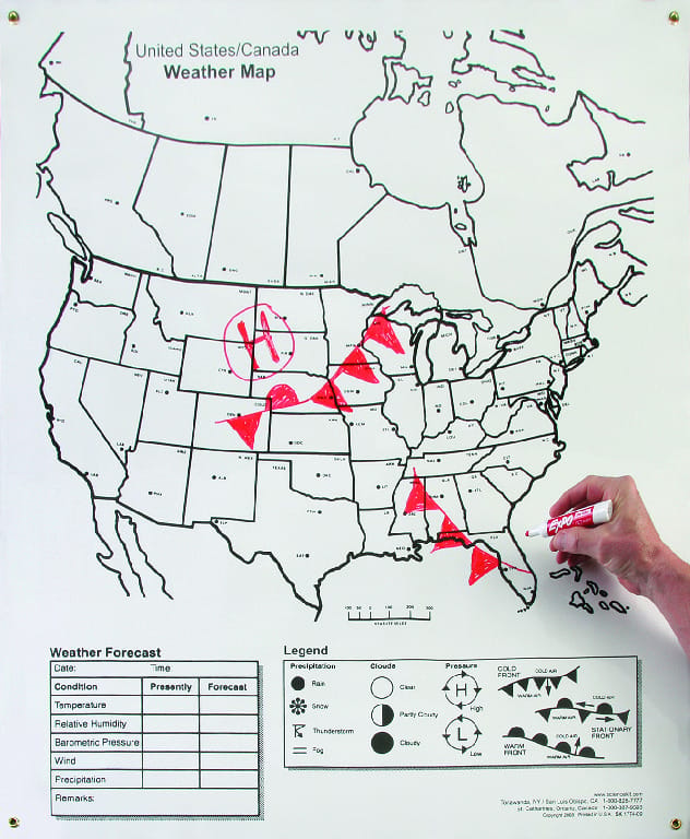 Dry Erase North American Weather Chart and Maps