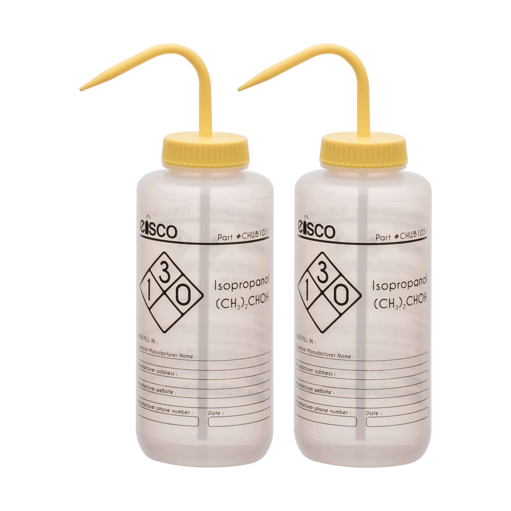 Performance Plastic Chemical Wash Bottles, 1000 ml, 1 Color Label, Eisco Scientific