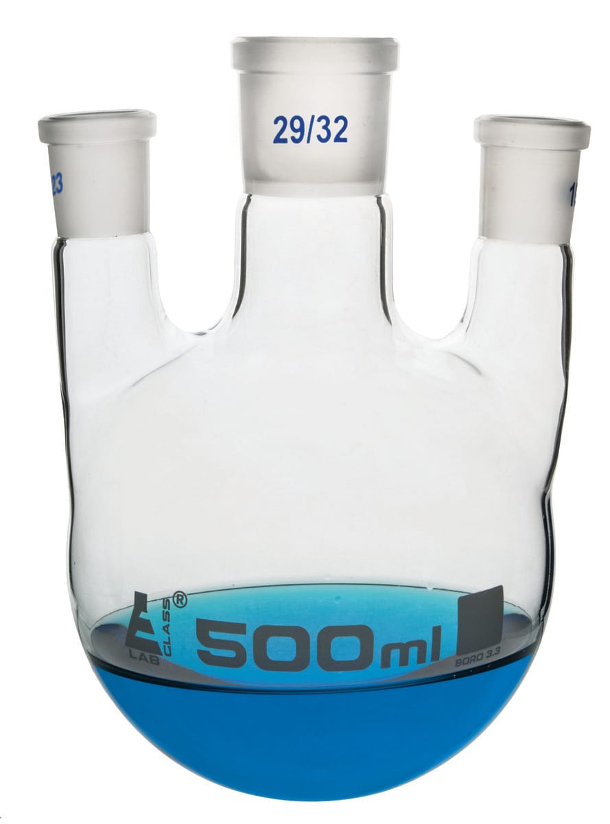 Eisco LabGlass® Distilling Flasks with 3 Parallel Necks, Round Bottom, Interchangable Joints