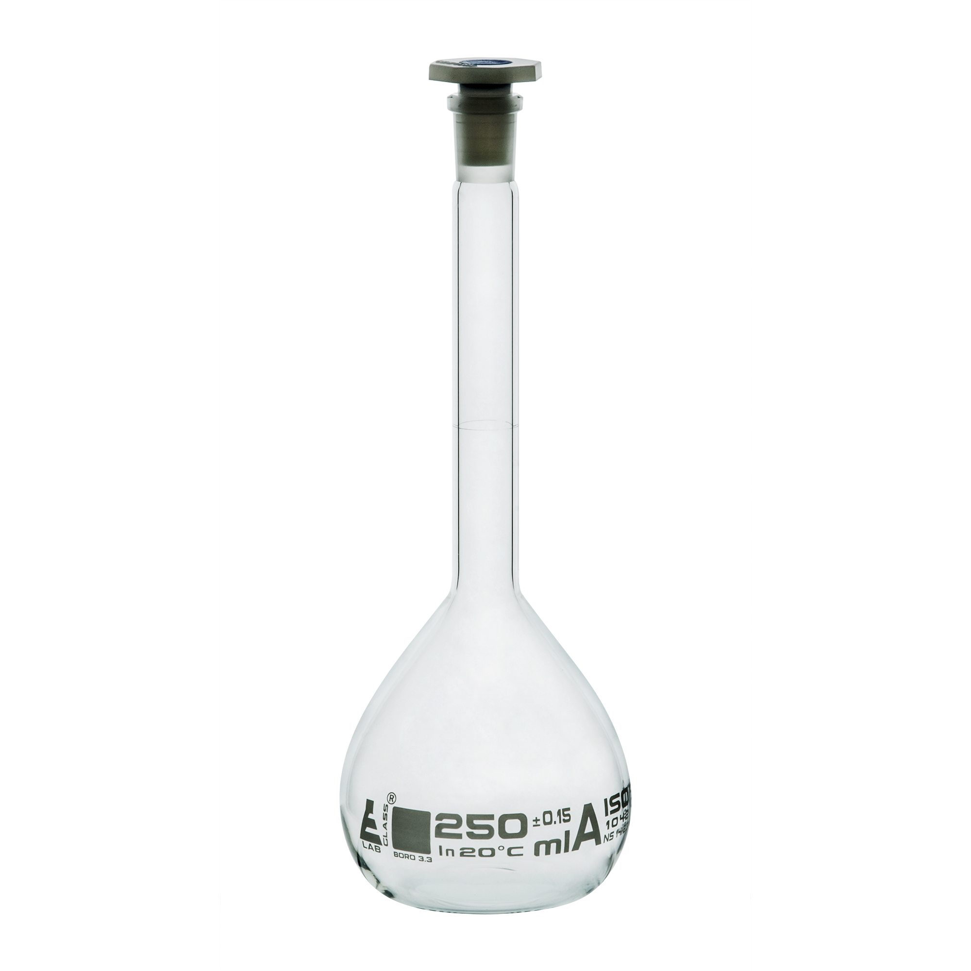 Eisco Glass Volumetric Flasks with Plastic Stopper, Class A