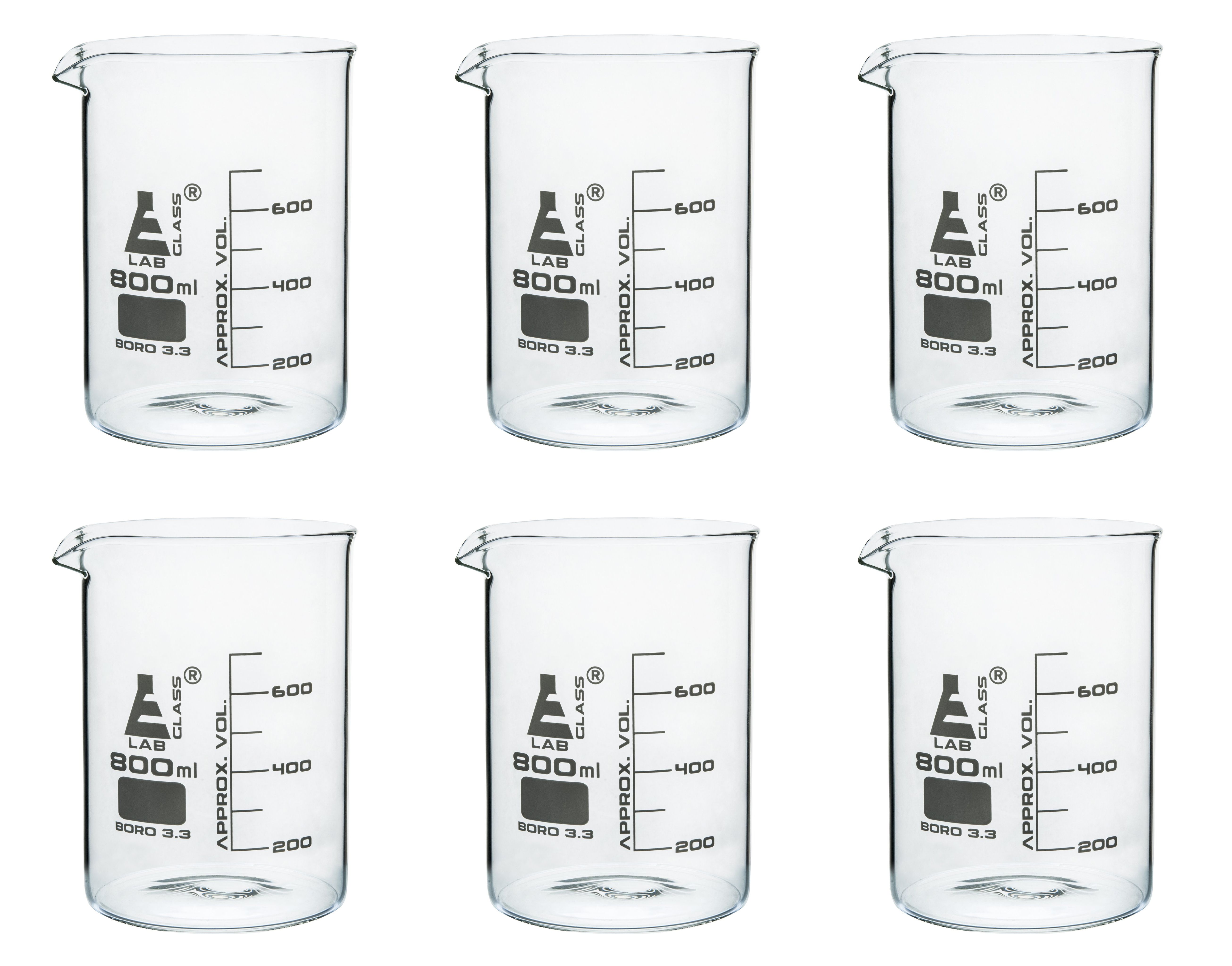 Griffin Style, Low Form Borosilicate Glass Beakers with Spout
