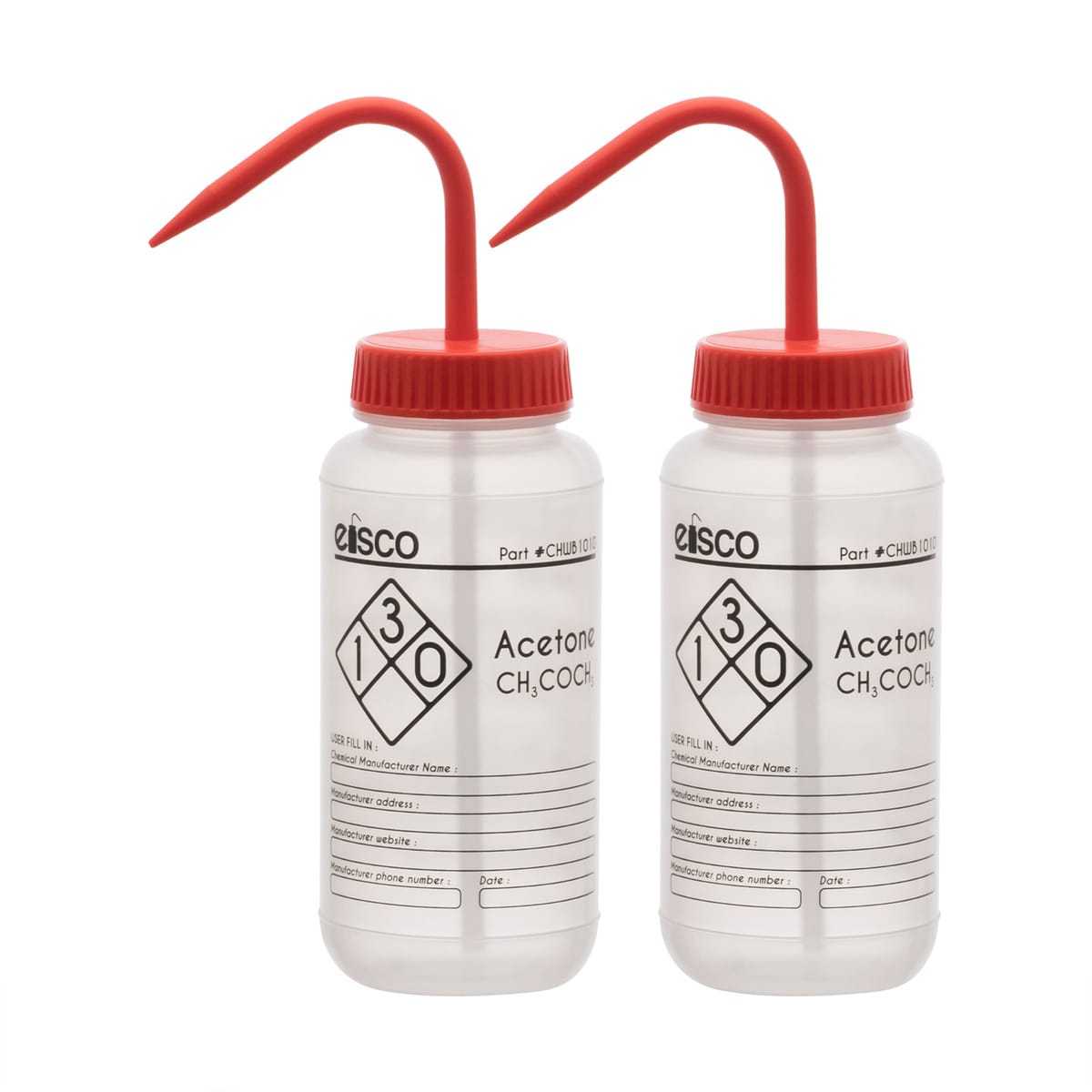 Performance Plastic Chemical Wash Bottles, 500 ml, 1 Color Label, Eisco Scientific