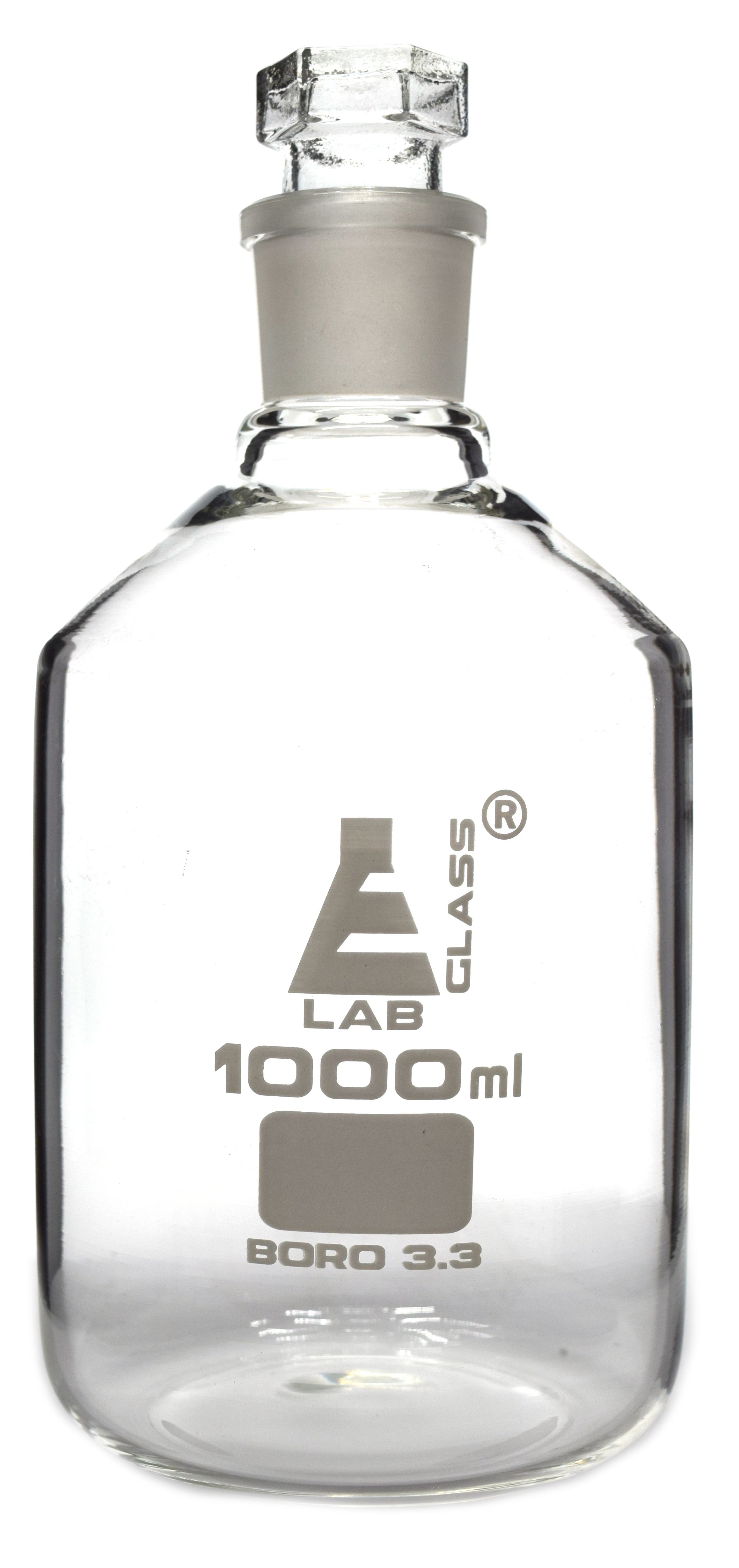 Eisco Glass Reagent Bottles with Hexagonal Stoppers