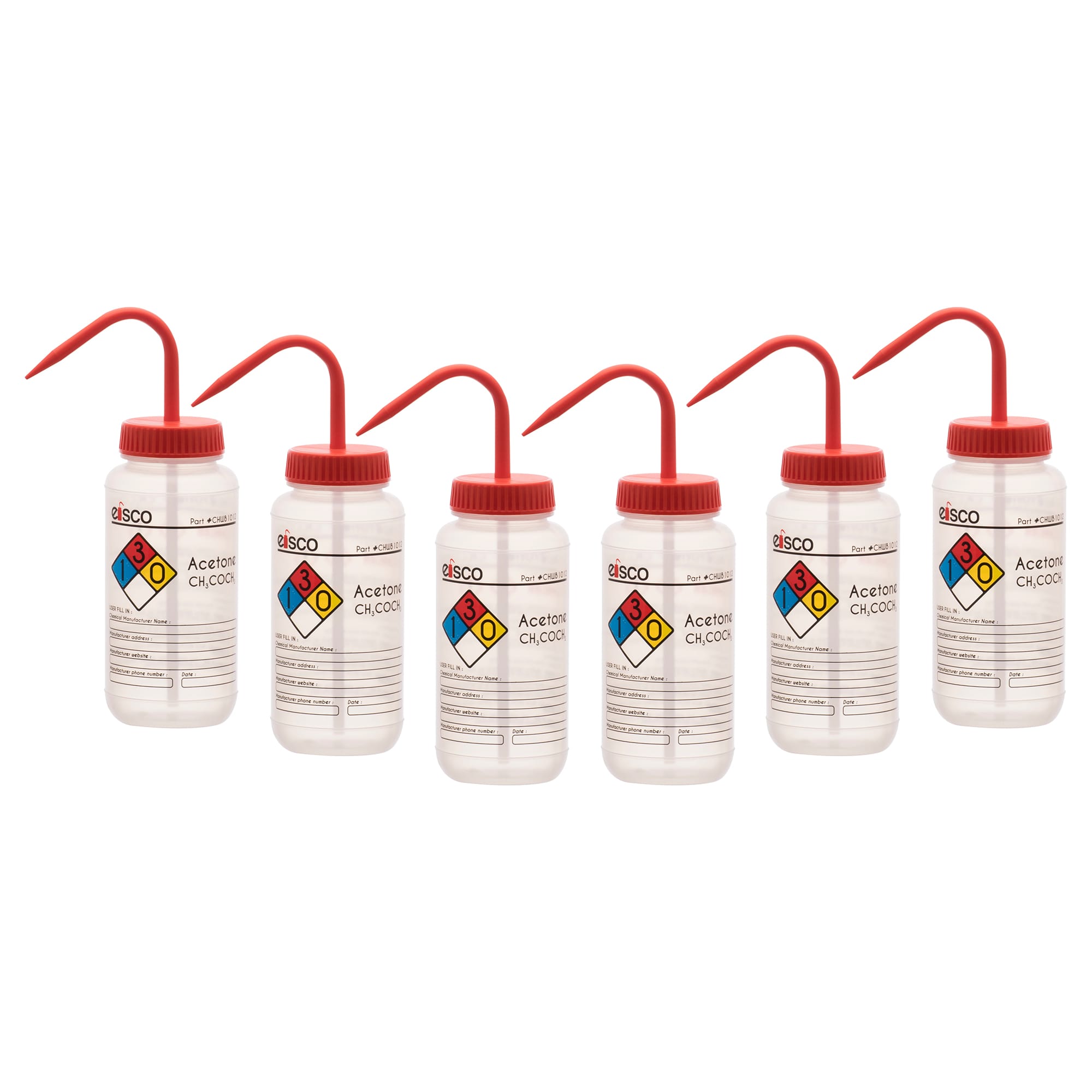 Performance Plastic Chemical Wash Bottles, 500 ml, 4 Color Label