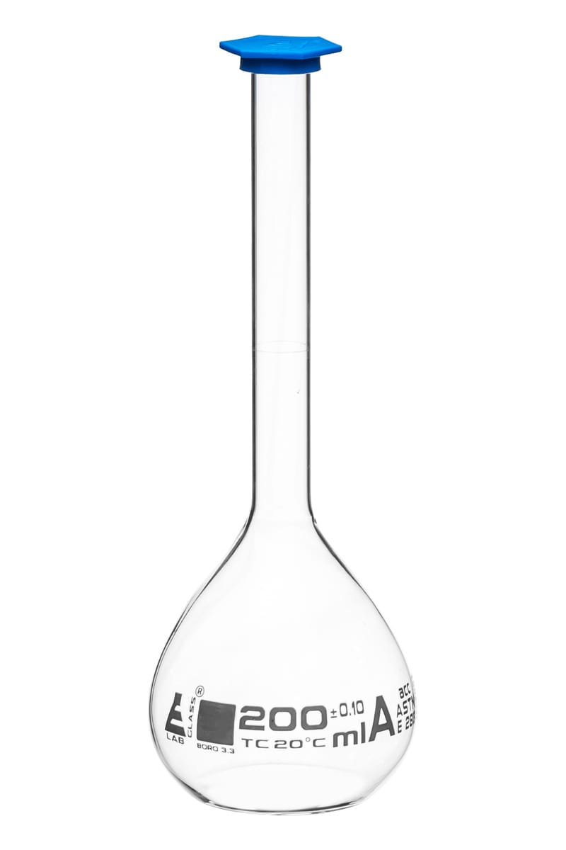 Eisco Glass Volumetric Flasks with Snap Cap, ASTM Class A