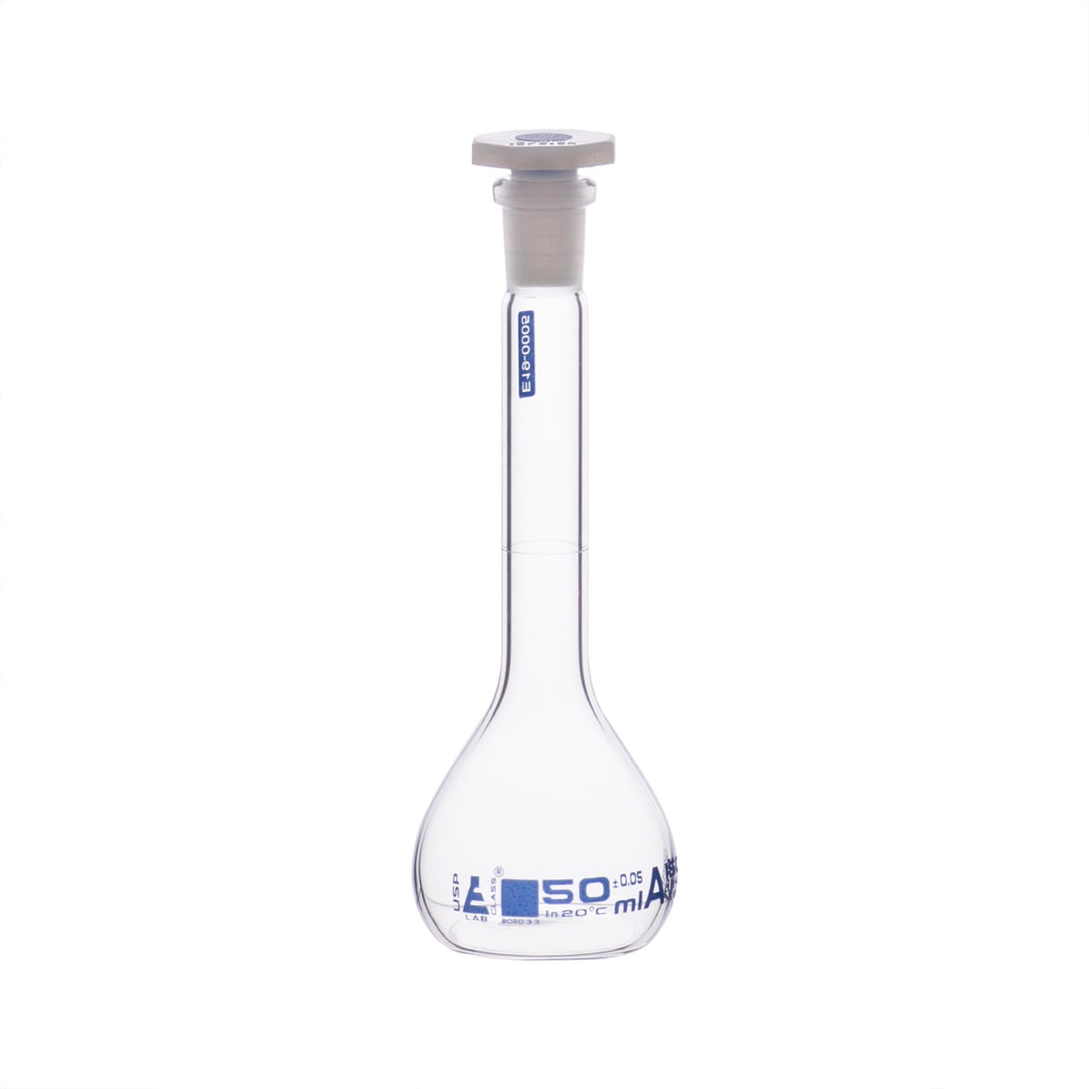 Eisco Glass Volumetric Flasks with PE Stopper, Class A, USP, Includes Calibration Certificate