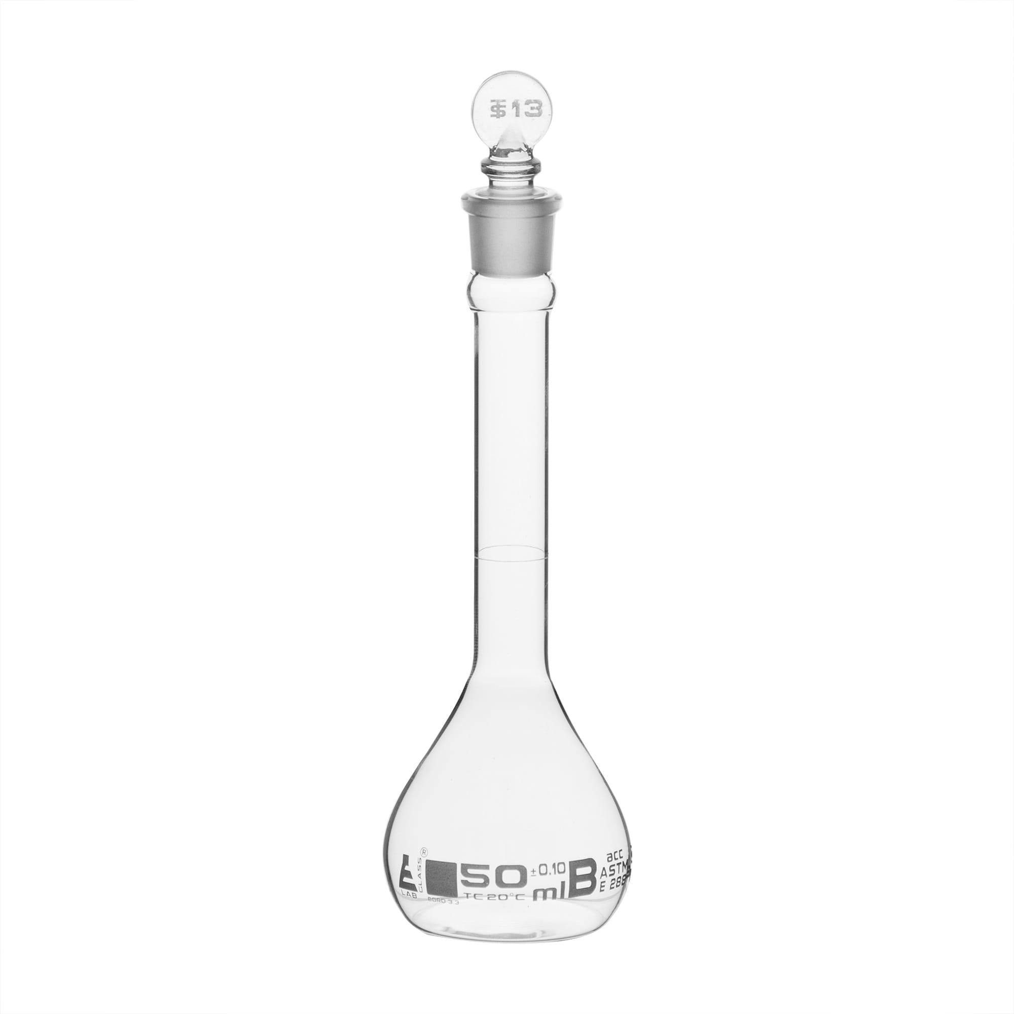 Eisco Glass Volumetric Flasks with Glass Stopper, ASTM Class B