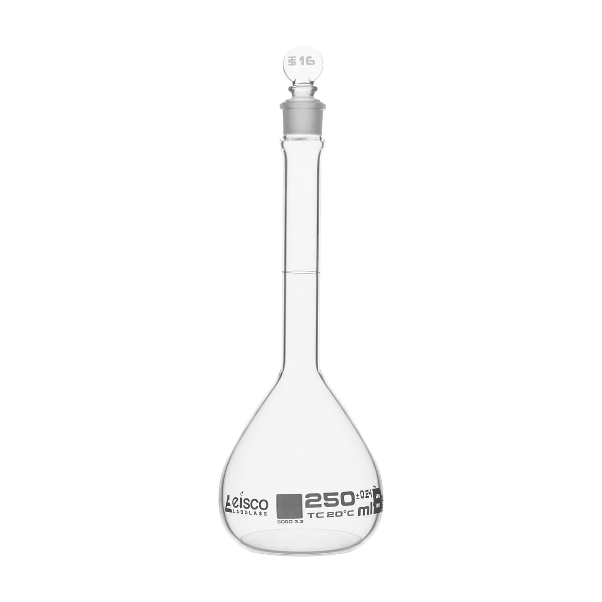 Eisco Glass Volumetric Flasks with Glass Stopper, ASTM Class B