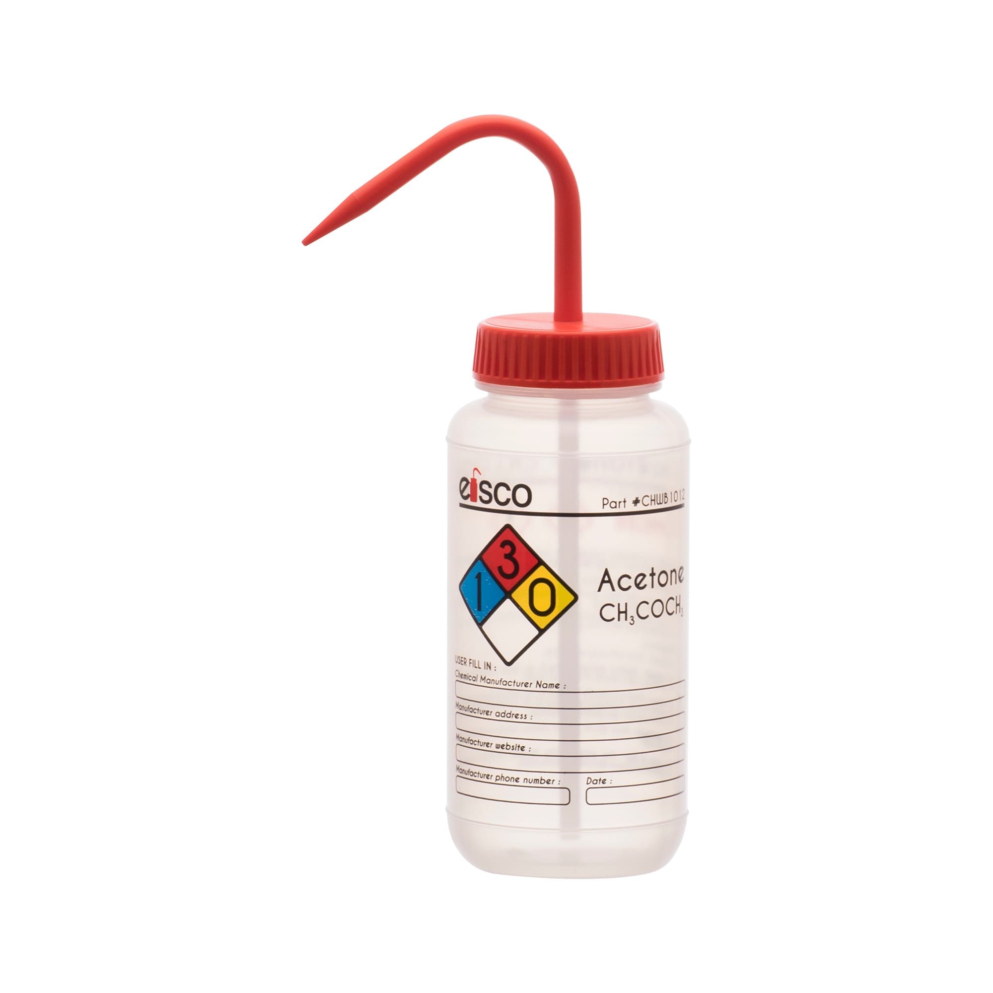 Performance Plastic Chemical Wash Bottles, 500 ml, 4 Color Label
