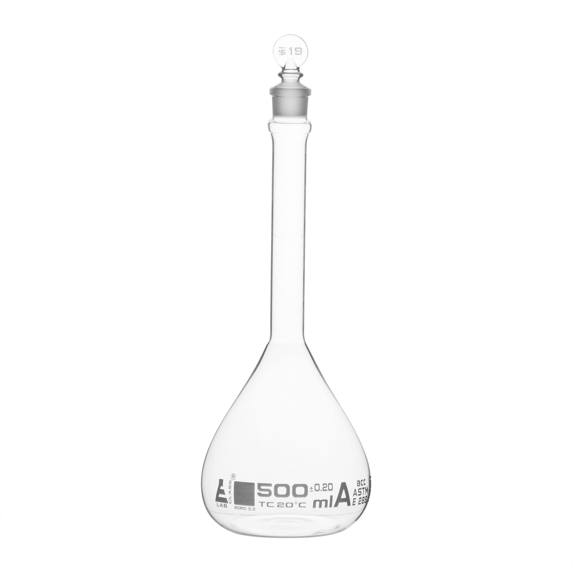 Eisco Glass Volumetric Flasks with Glass Stopper, ASTM Class A