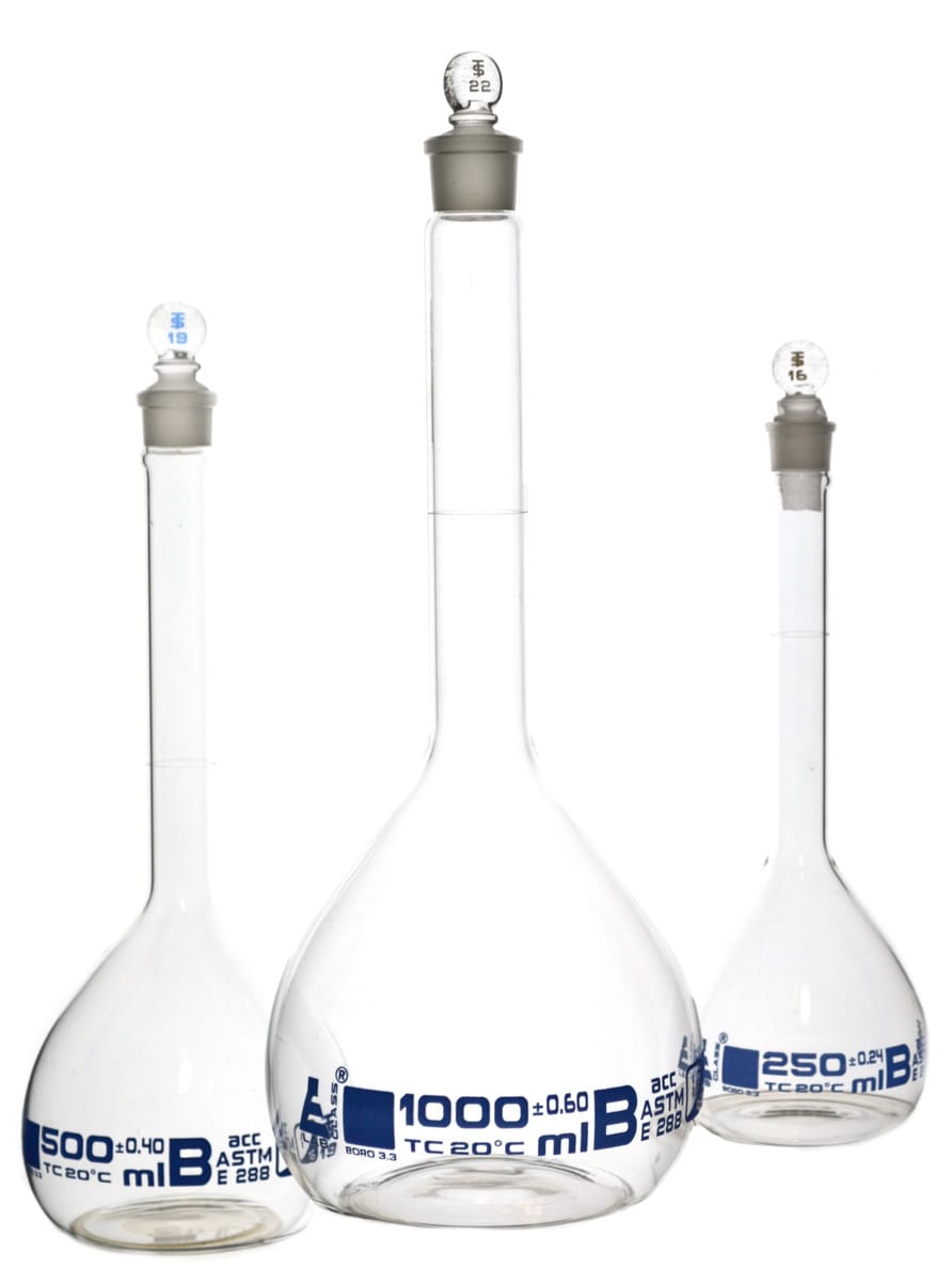 Eisco Glass Volumetric Flask Set, ASTM Class B (250, 500 and 1000 ml)