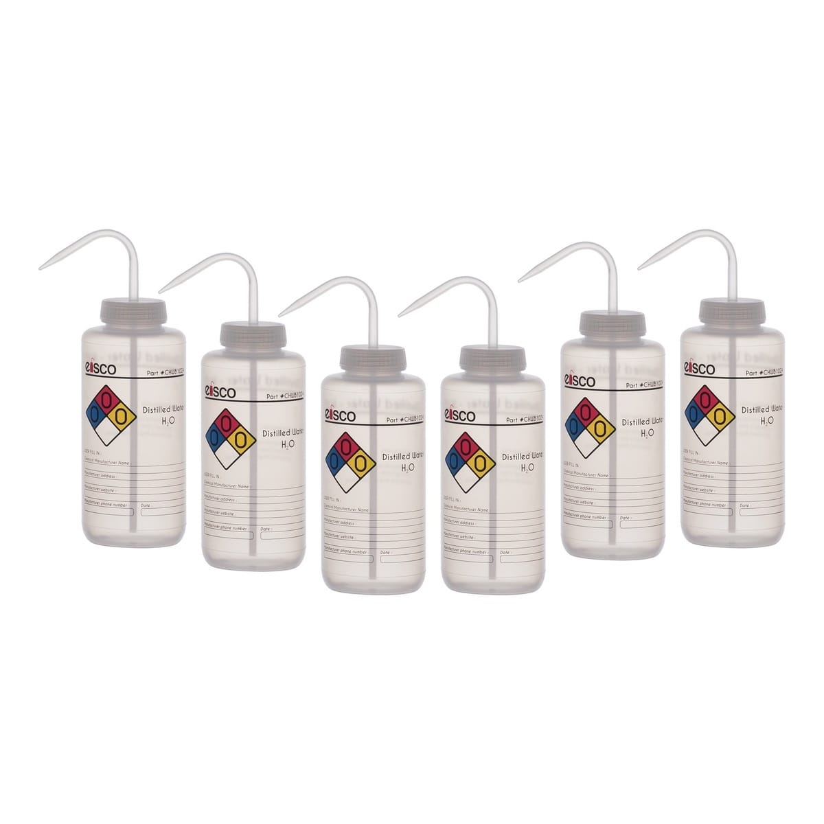 Performance Plastic Chemical Wash Bottles, 1000 ml, 4 Color Label