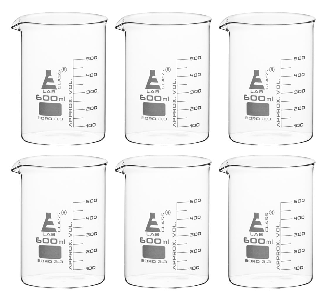 Griffin Style, Low Form Borosilicate Glass Beakers with Spout