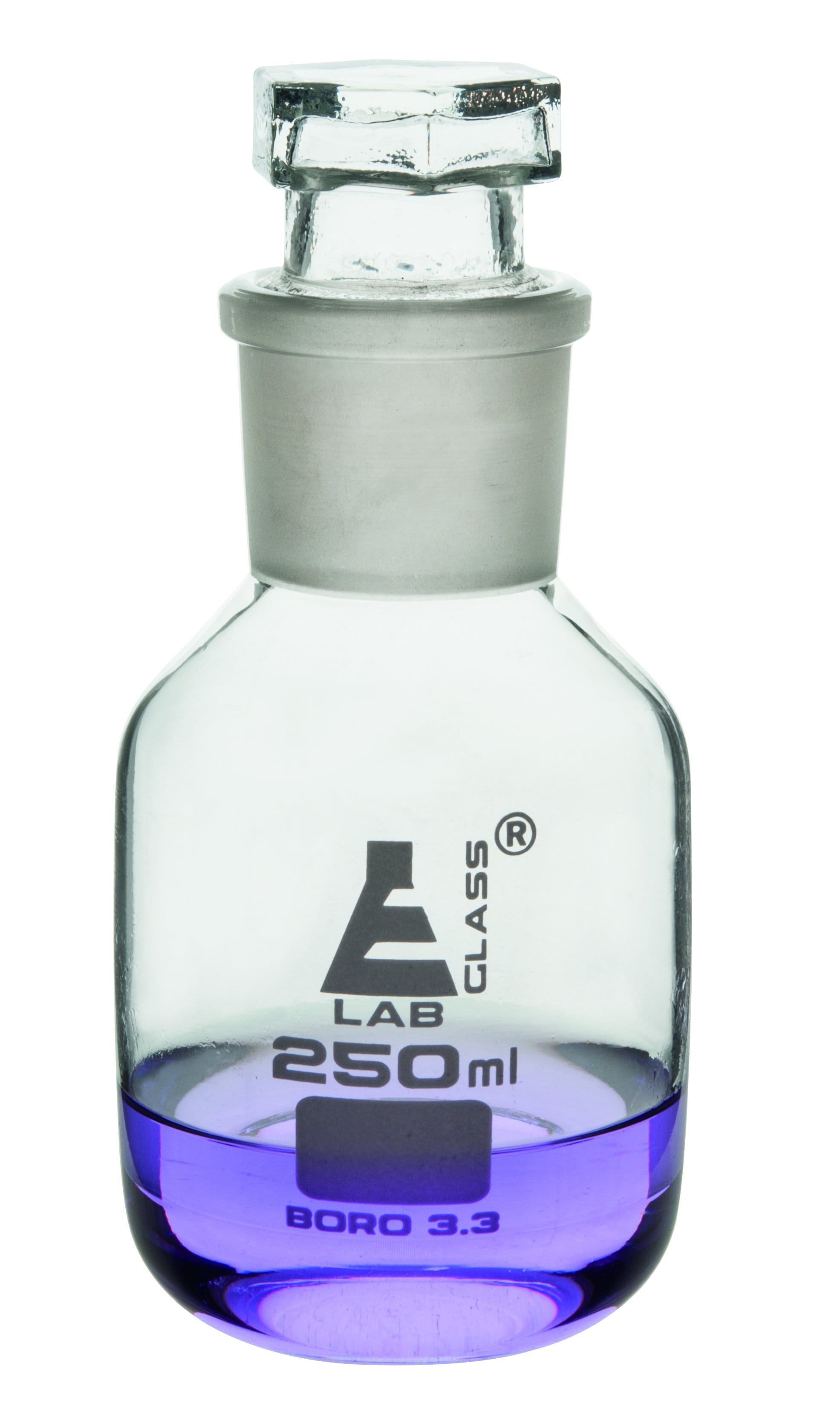 Eisco LabGlass® Reagent Bottles with Hexagonal Glass Stopper, Wide Mouth