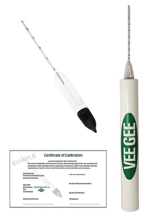 Alcohol Hydrometers, Proof Scale, IRS Specification, with Certification