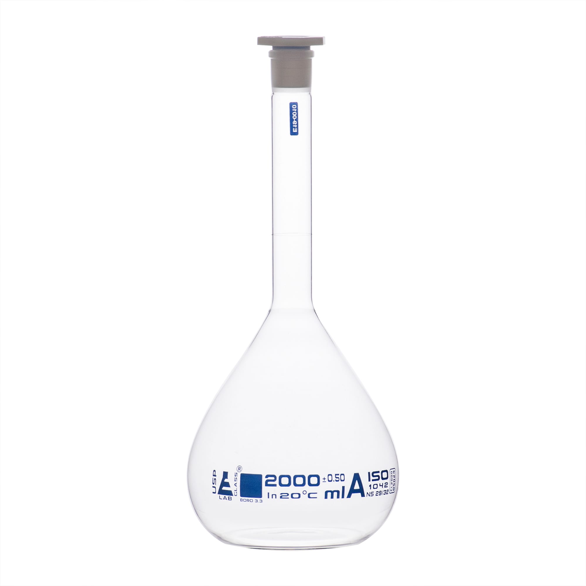 Eisco Glass Volumetric Flasks with PE Stopper, Class A, USP, Includes Calibration Certificate