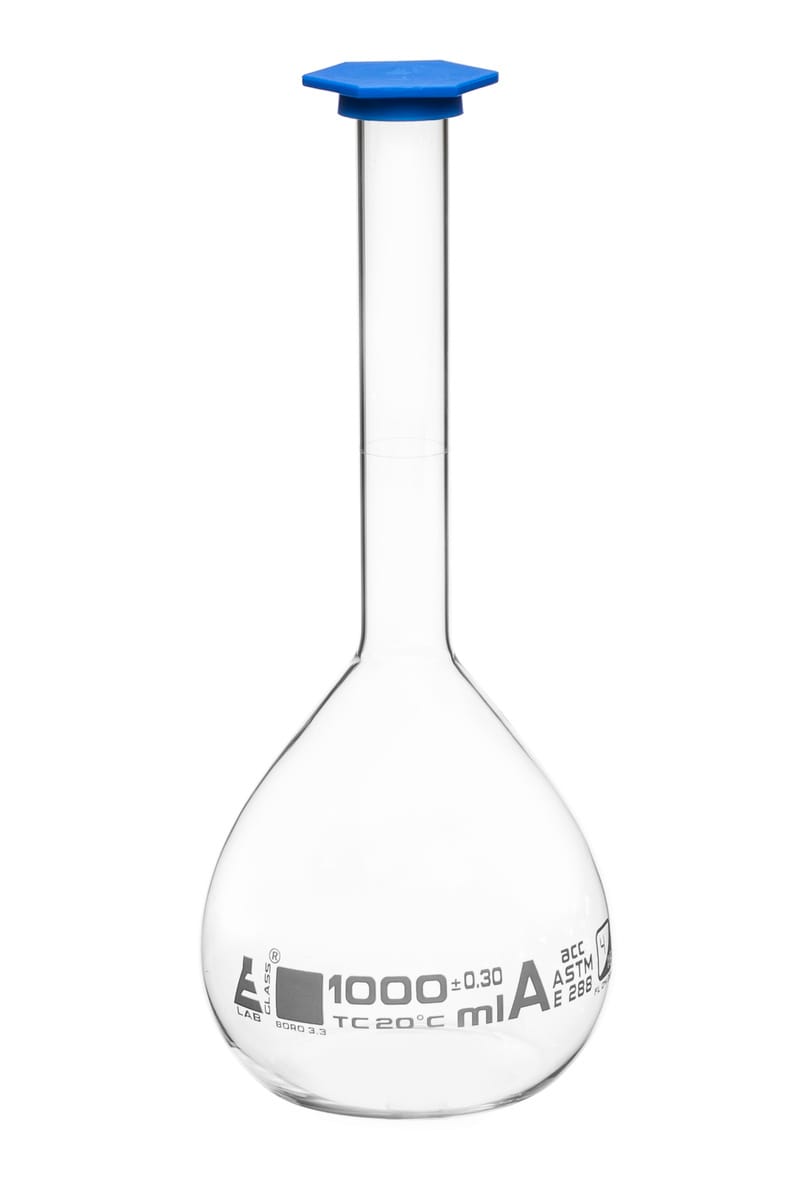 Eisco Glass Volumetric Flasks with Snap Cap, ASTM Class A