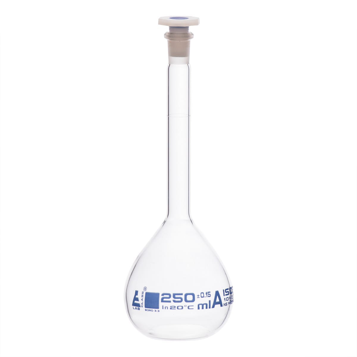 Eisco Glass Volumetric Flasks with PE Stopper, Class A, Includes Calibration Certificate