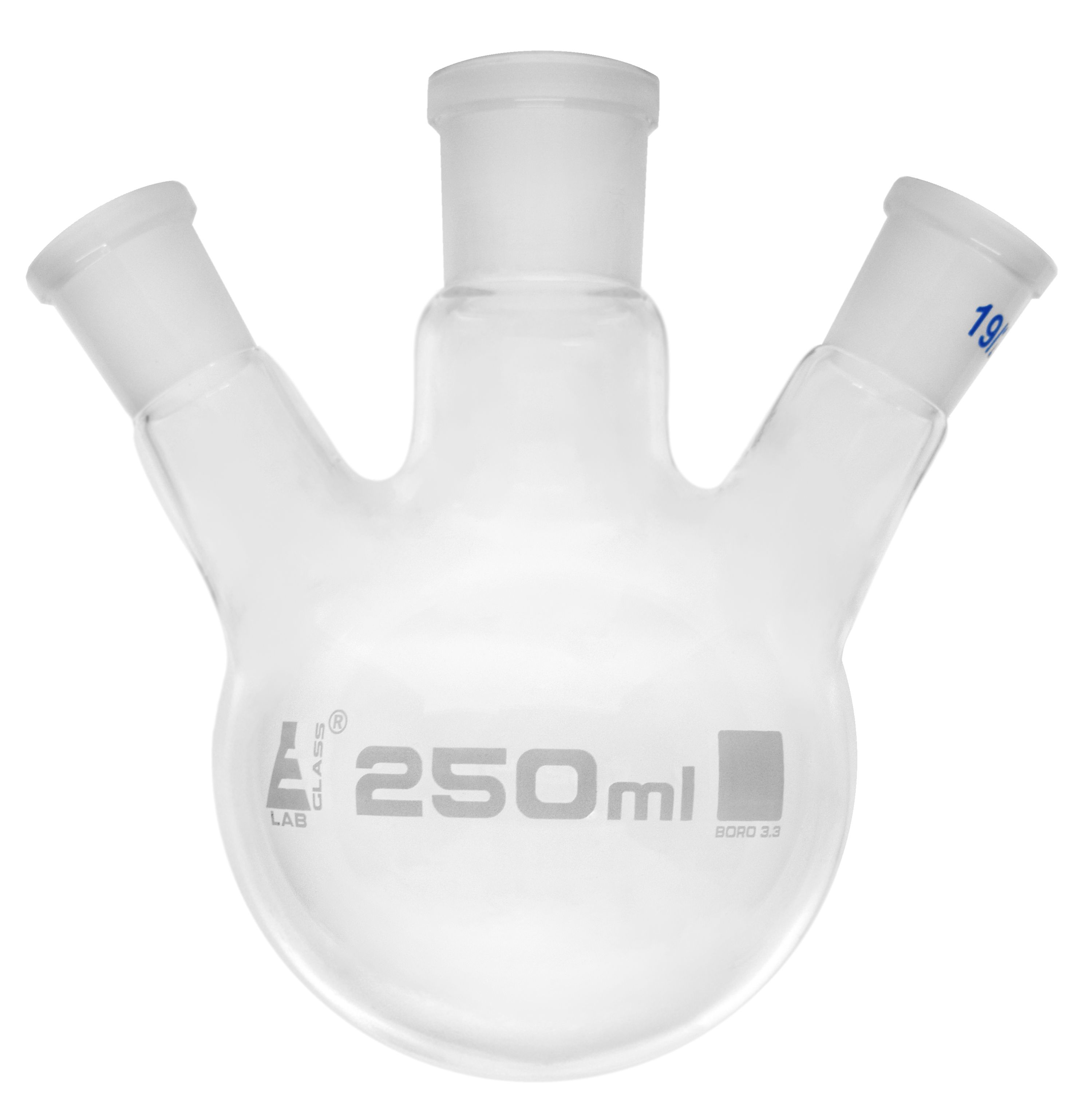 Eisco LabGlass® Distilling Flasks with 3 Angled Necks, Round Bottom, Interchangable Joints