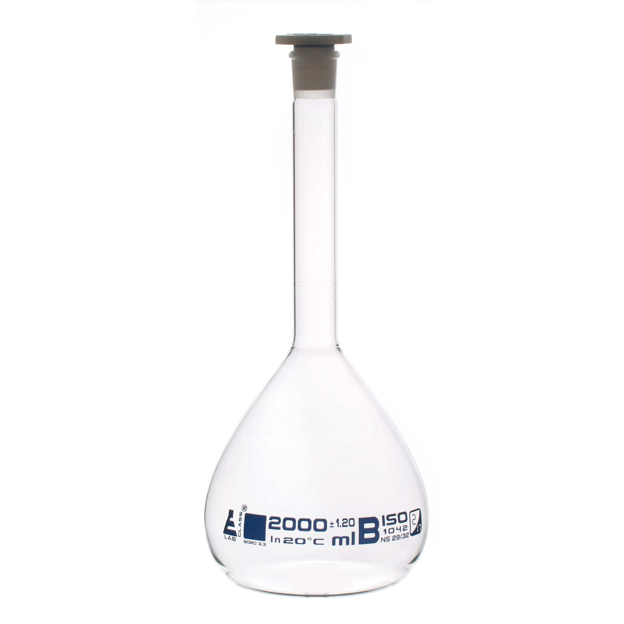 Eisco Glass Volumetric Flasks with Plastic Stopper, Class B