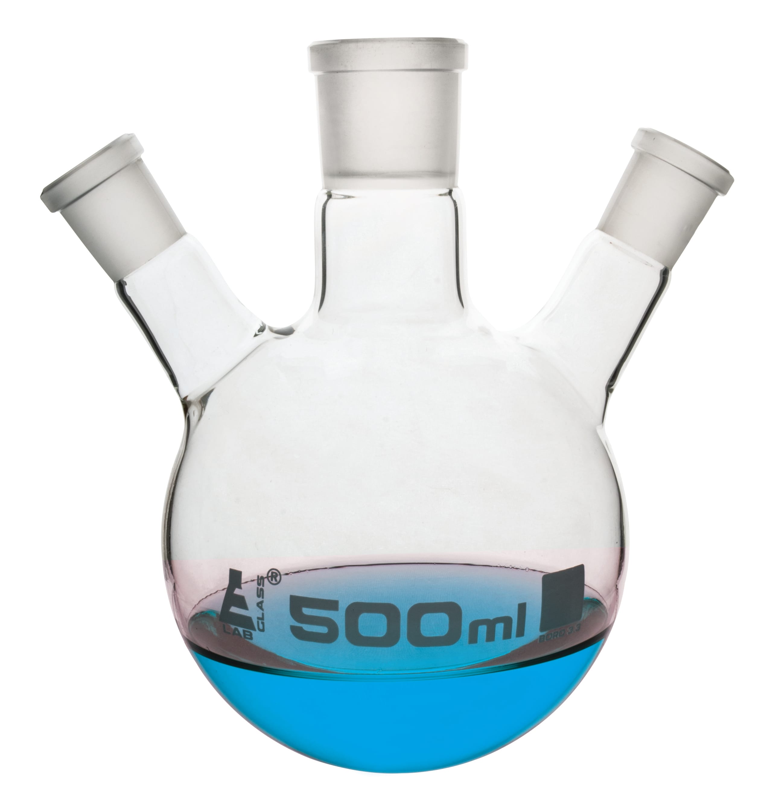 Eisco LabGlass® Distilling Flasks with 3 Angled Necks, Round Bottom, Interchangable Joints
