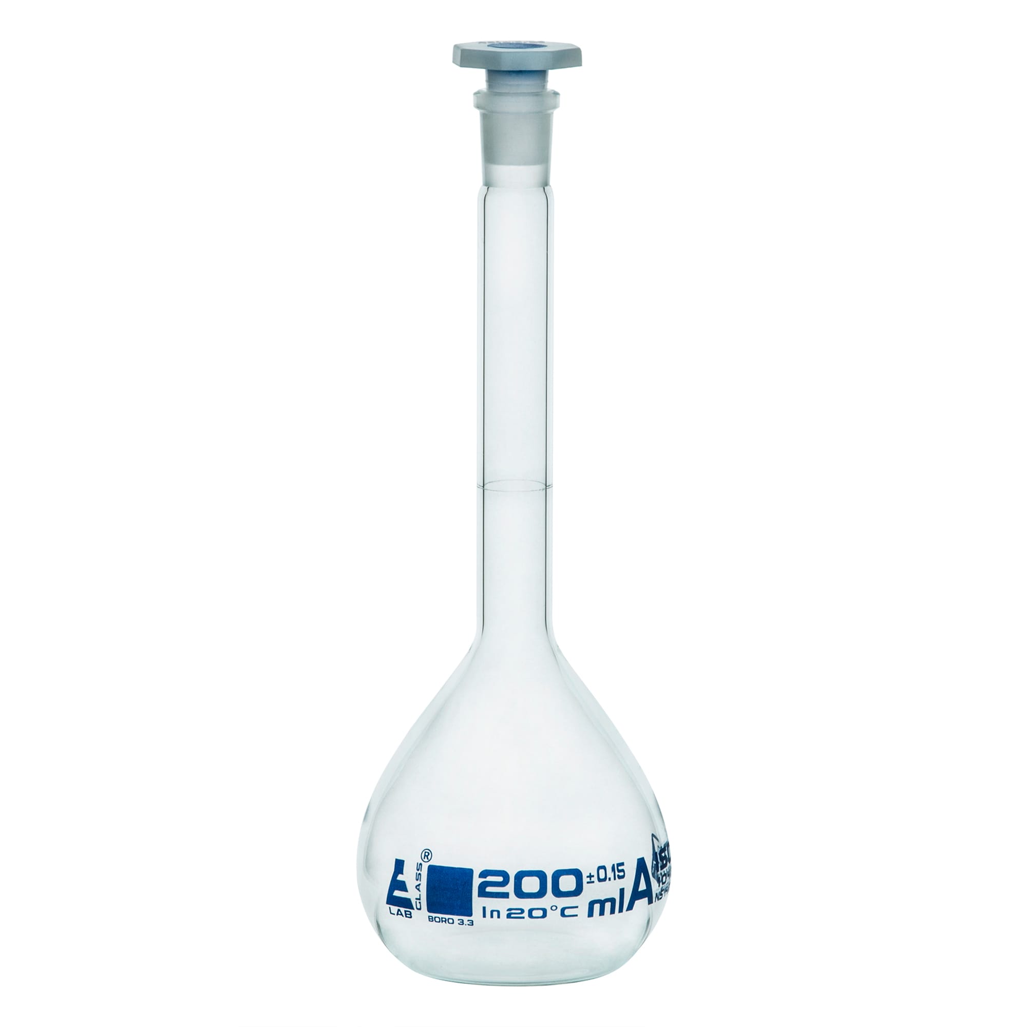 Eisco Glass Volumetric Flasks with Plastic Stopper, Class A