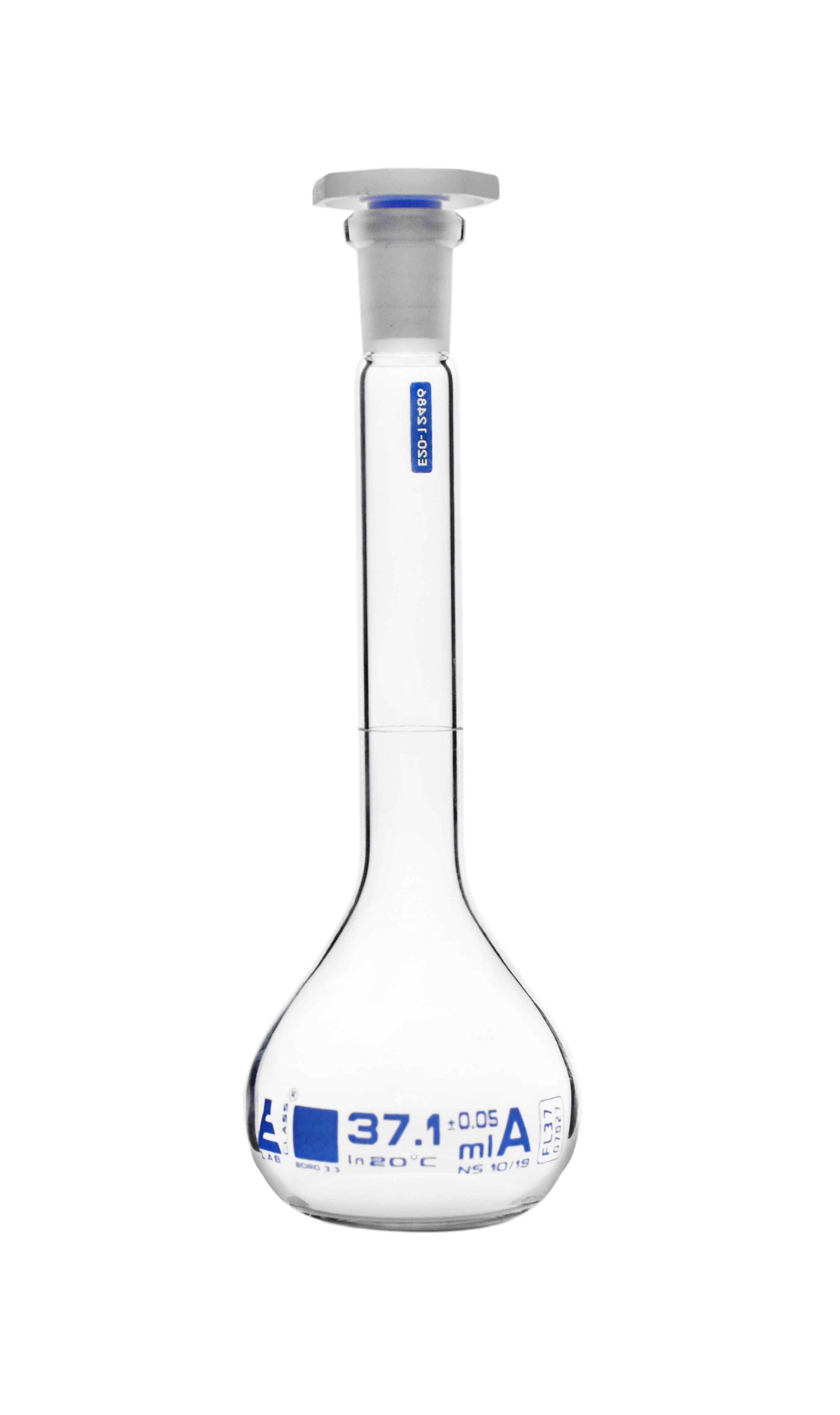 Eisco Glass Volumetric Flasks with PE Stopper, Class A, Includes Calibration Certificate
