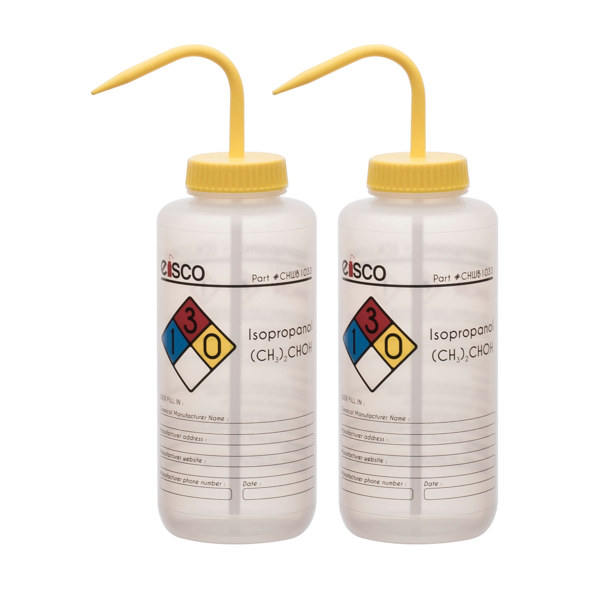 Performance Plastic Chemical Wash Bottles, 1000 ml, 4 Color Label