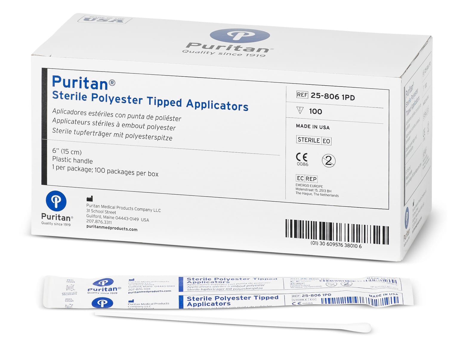 Puritan® Standard Polyester Tipped Applicator, Polystyrene Handle