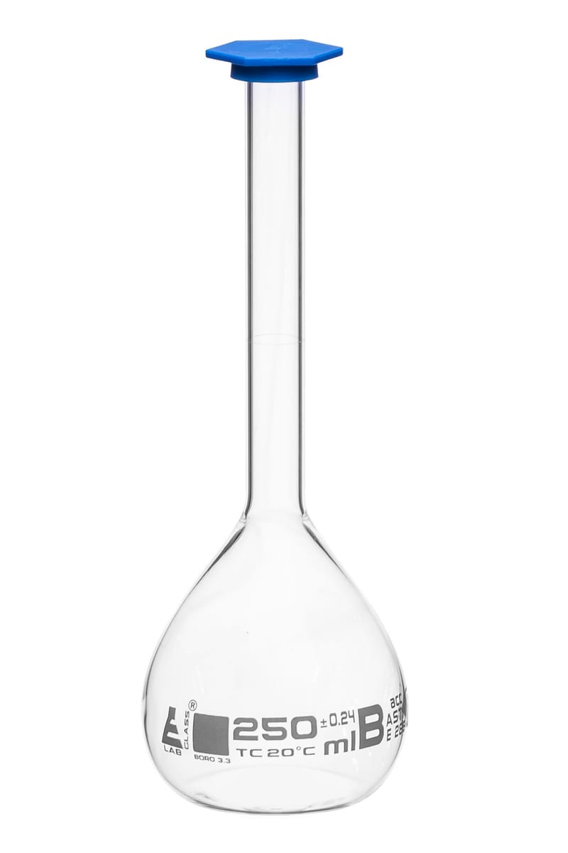 Eisco Glass Volumetric Flasks with Snap Cap, ASTM Class B