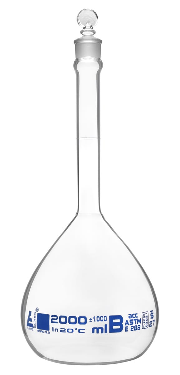Eisco Glass Volumetric Flasks with Glass Stopper, ASTM Class B