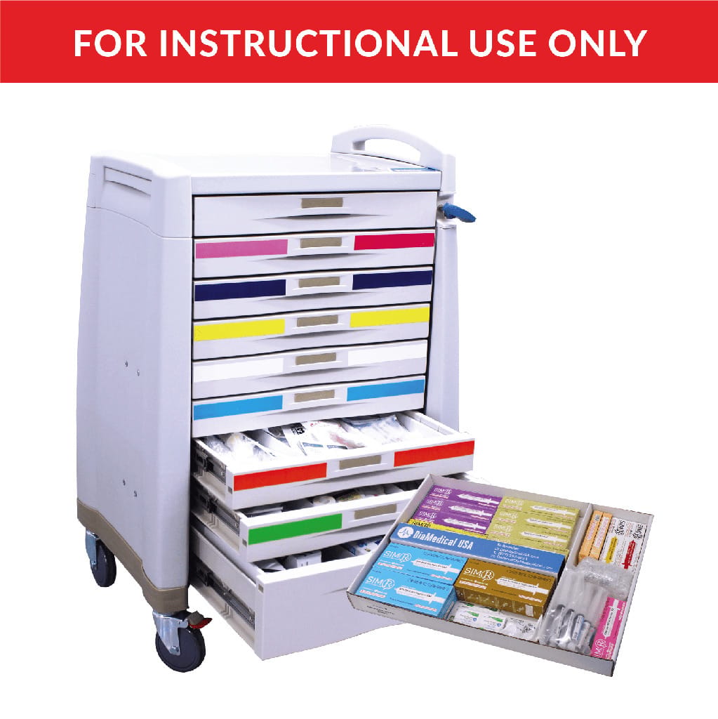 SimLabSolutions Pediatric Crash Cart, 9 Drawer, Loaded