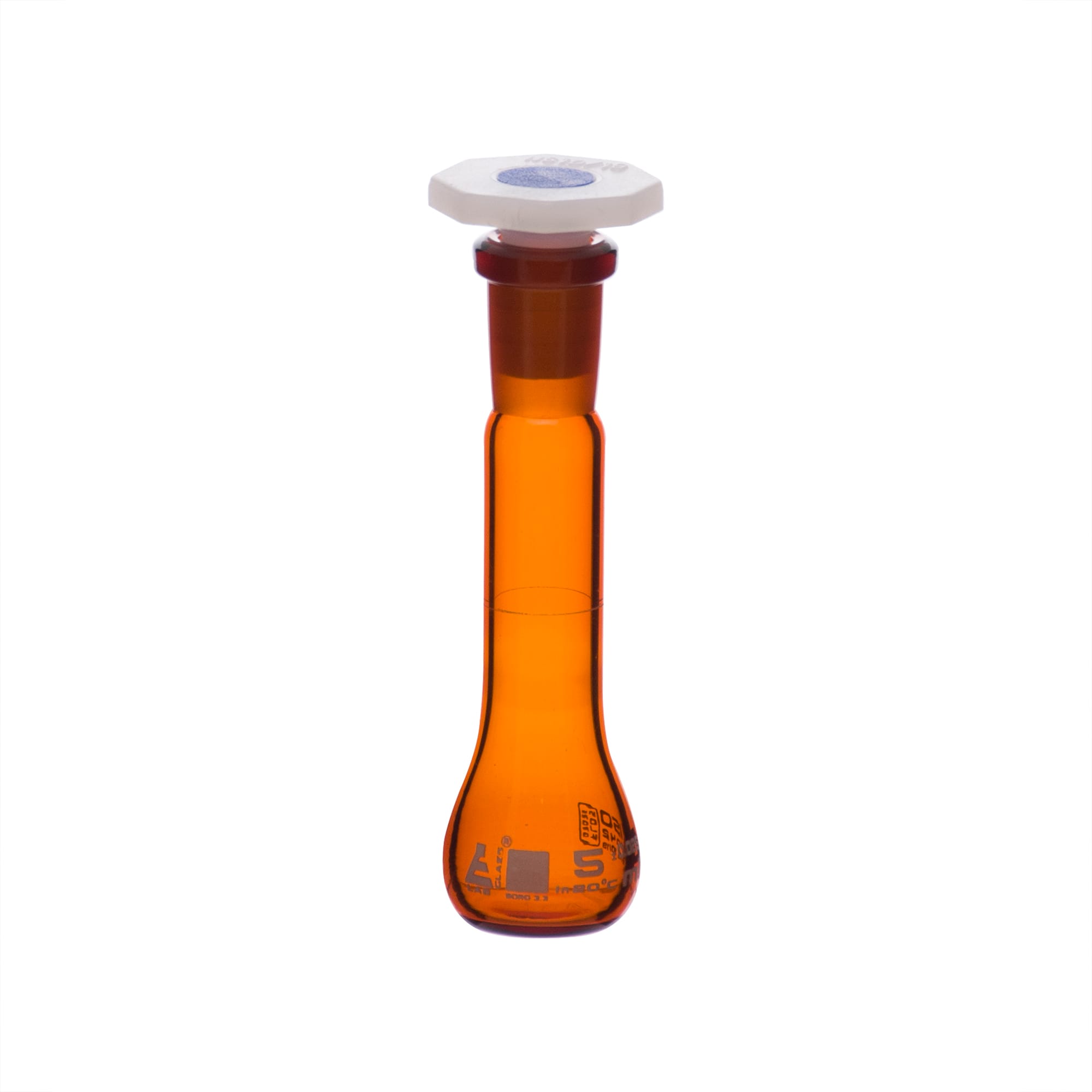 Eisco Amber Glass Volumetric Flasks with Plastic Stopper, Class A