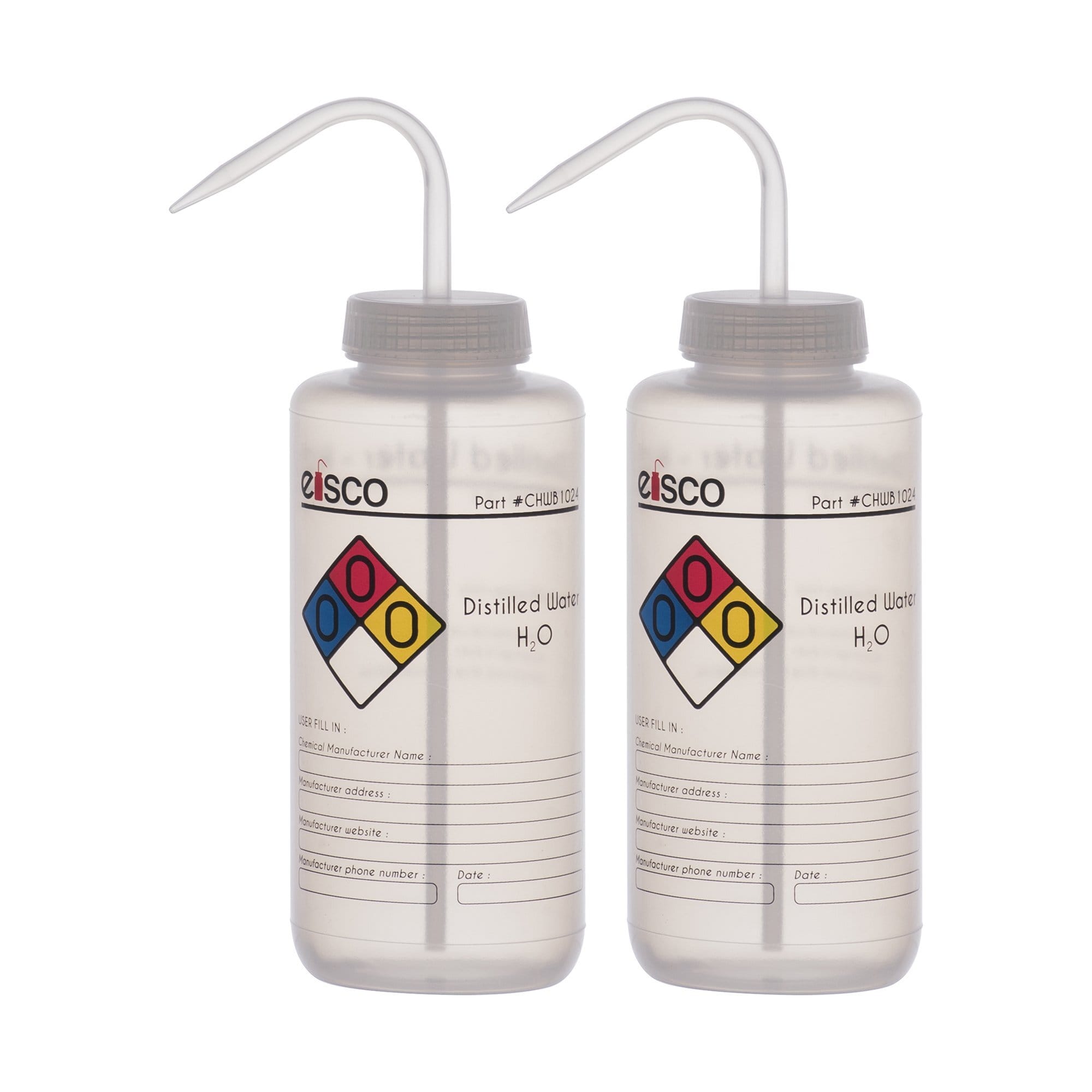 Performance Plastic Chemical Wash Bottles, 1000 ml, 4 Color Label